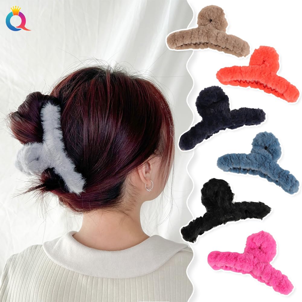 Starvis Fluffy 4pcs Soft Faux Fur Hair Claw Clips - Large Non-Slip Hair Barrettes for Women & Girls (4.2 Inch) - Perfect for Thick Long Hair, Winter Styling, and Everyday Fashion Accessories