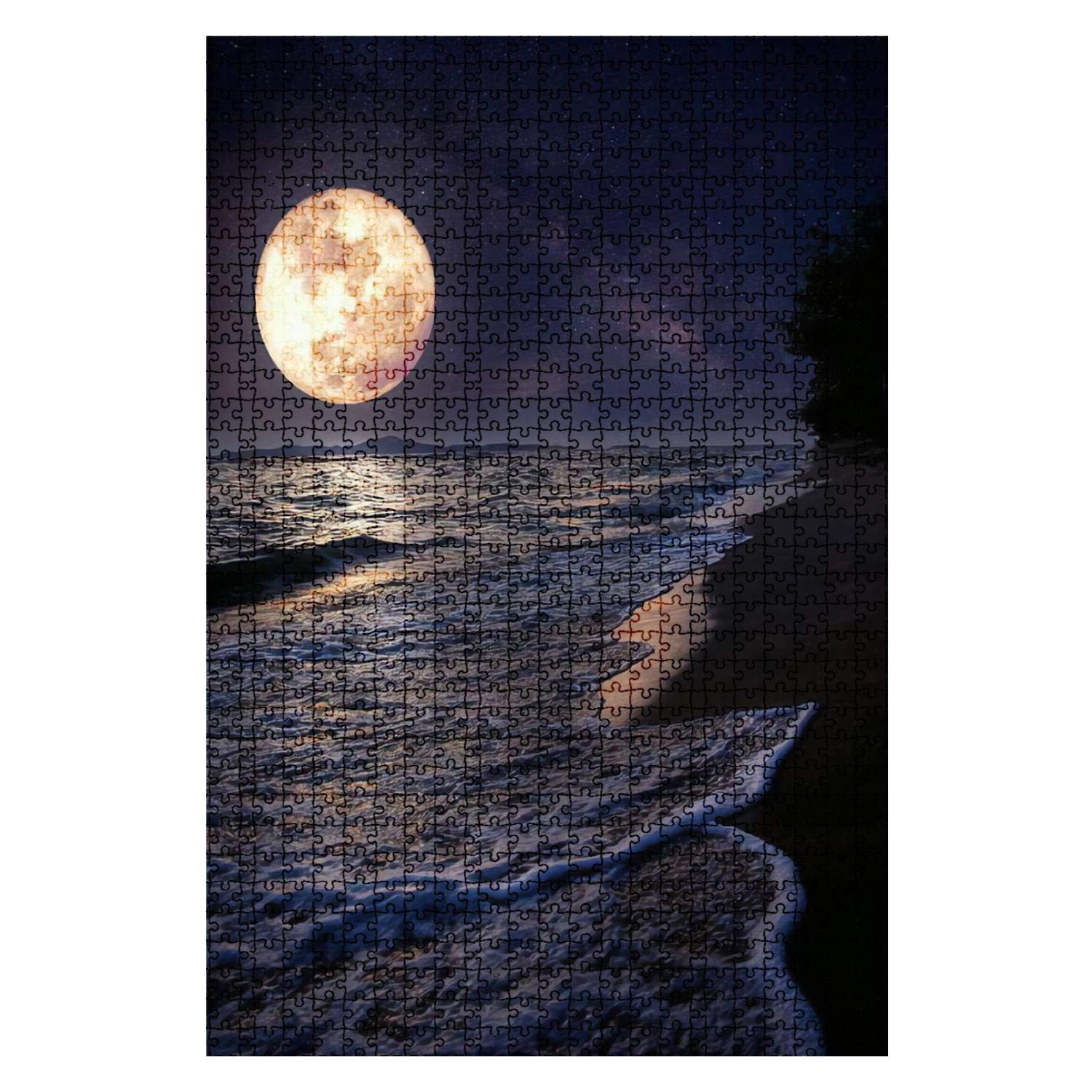 1000-Piece Wooden Jigsaw Puzzle - Beach & Moon Reflection Scenery - Challenging Adult Puzzle Game - Large DIY Educational Toy for Teens & Adults - Perfect for Family Game Night & Home Decor