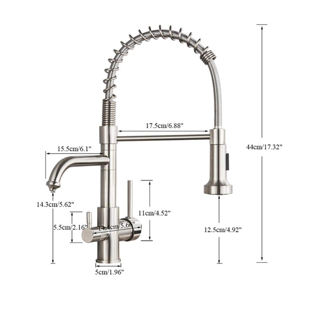 360° Rotating Brass Kitchen Faucet with Pull Down Sprayer - Double Handle Hot & Cold Water Mixer Tap for Sink - Perfect for Modern Kitchens, Bar Sinks, and RV Use