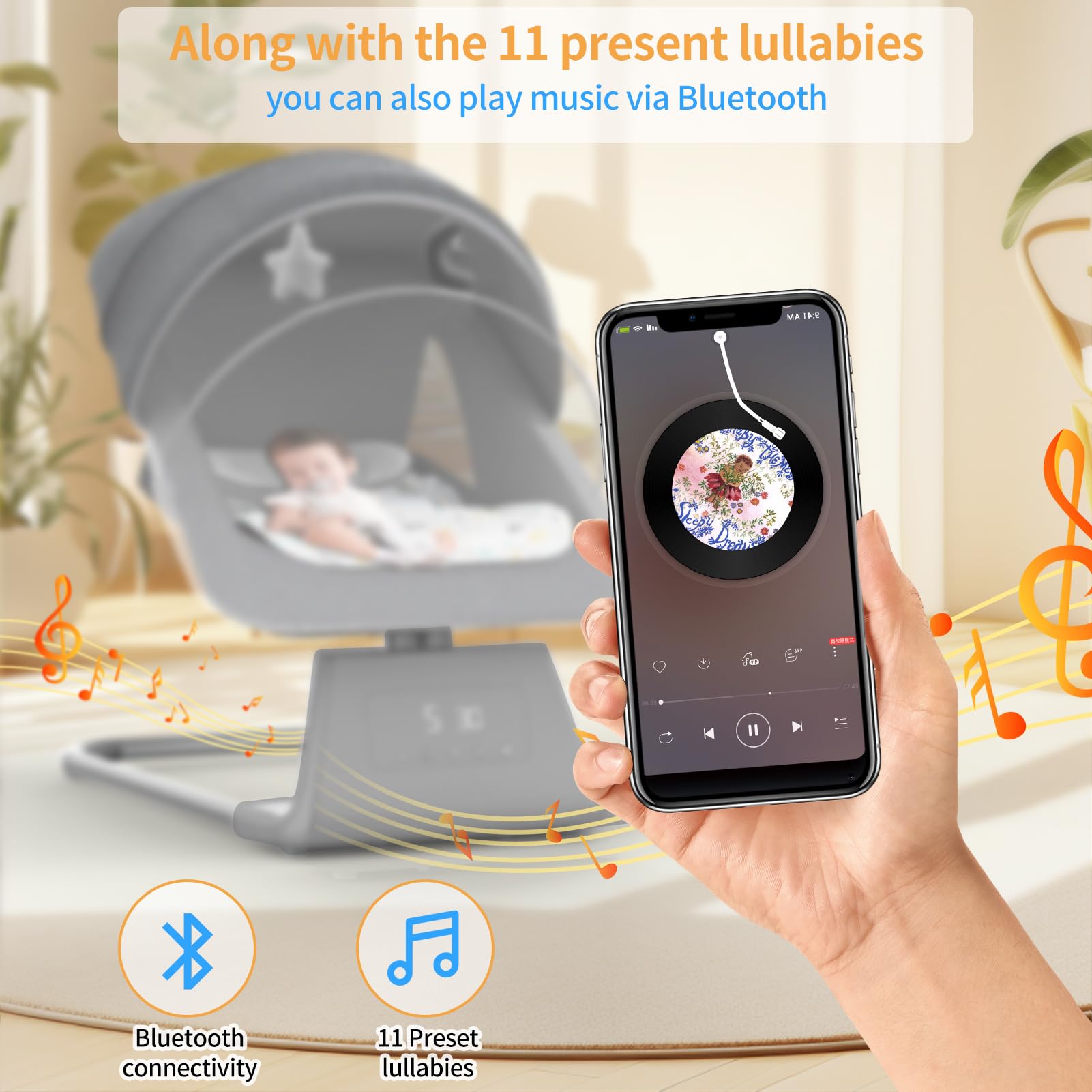 **Baby Swing for Infants & Toddlers - Portable Indoor Baby Bouncer with Remote, 11 Lullabies, 5 Speeds & Large Screen - Perfect for Nursery, Playtime & Soothing Newborns (Baby Boy & Girl)**
