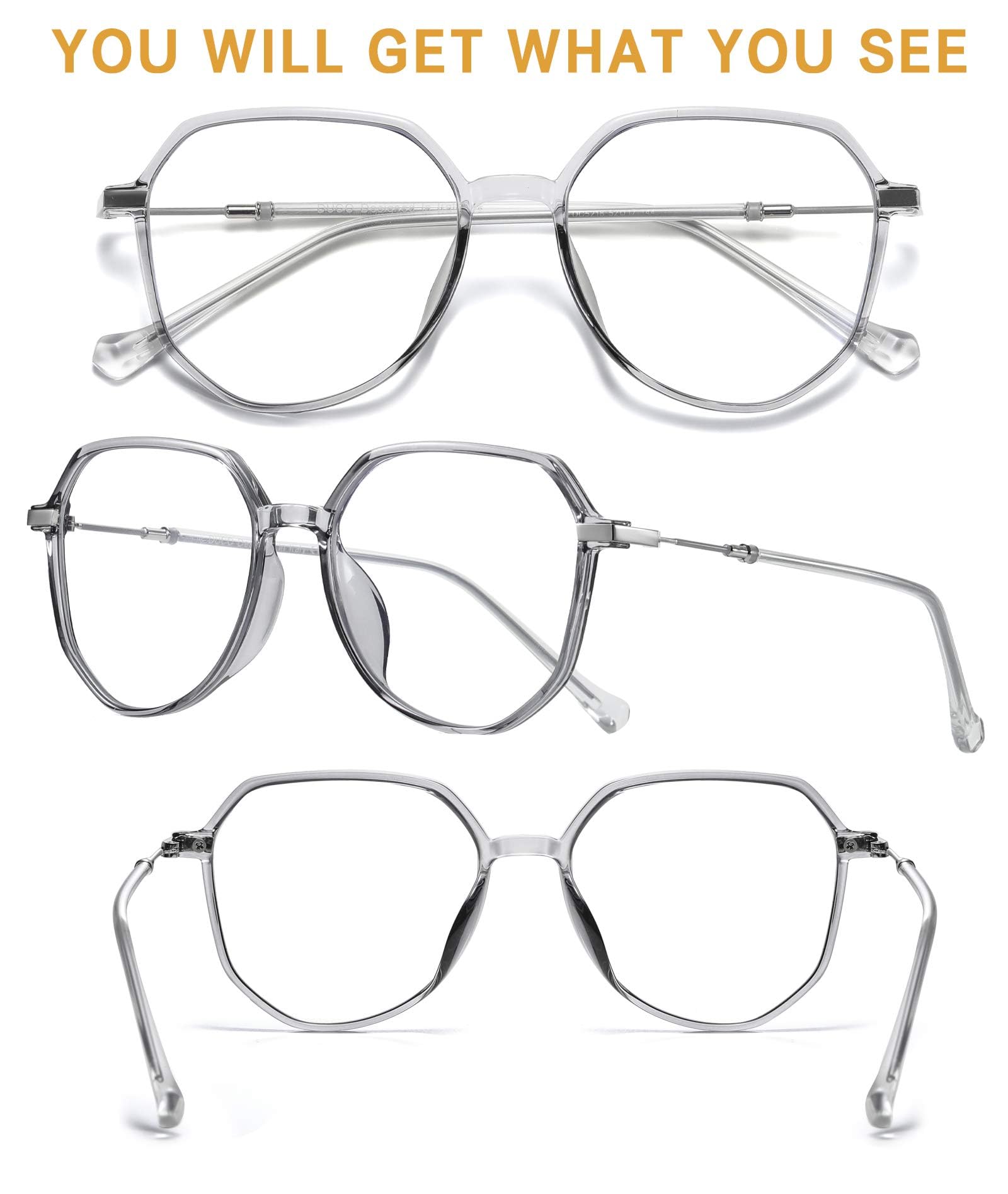 DUCO Blue Light Blocking Glasses for Men & Women - Anti Eye Strain Computer Glasses, Gaming Glasses with UV Protection - Retro Square Frame Style 5218 - Perfect for Office Work, Online Classes & Nighttime Screen Use