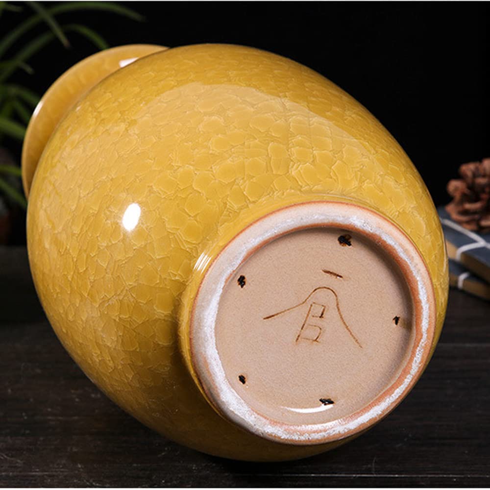 **Handmade Chinese Yellow Cracked Glazed Ceramic Vase - Jingdezhen Ice Crackle Porcelain, Traditional Decorative Vase for Home, Office & Gift Giving**    *Perfect for home decor, wedding centerpieces, office elegance, and unique gift ideas.*