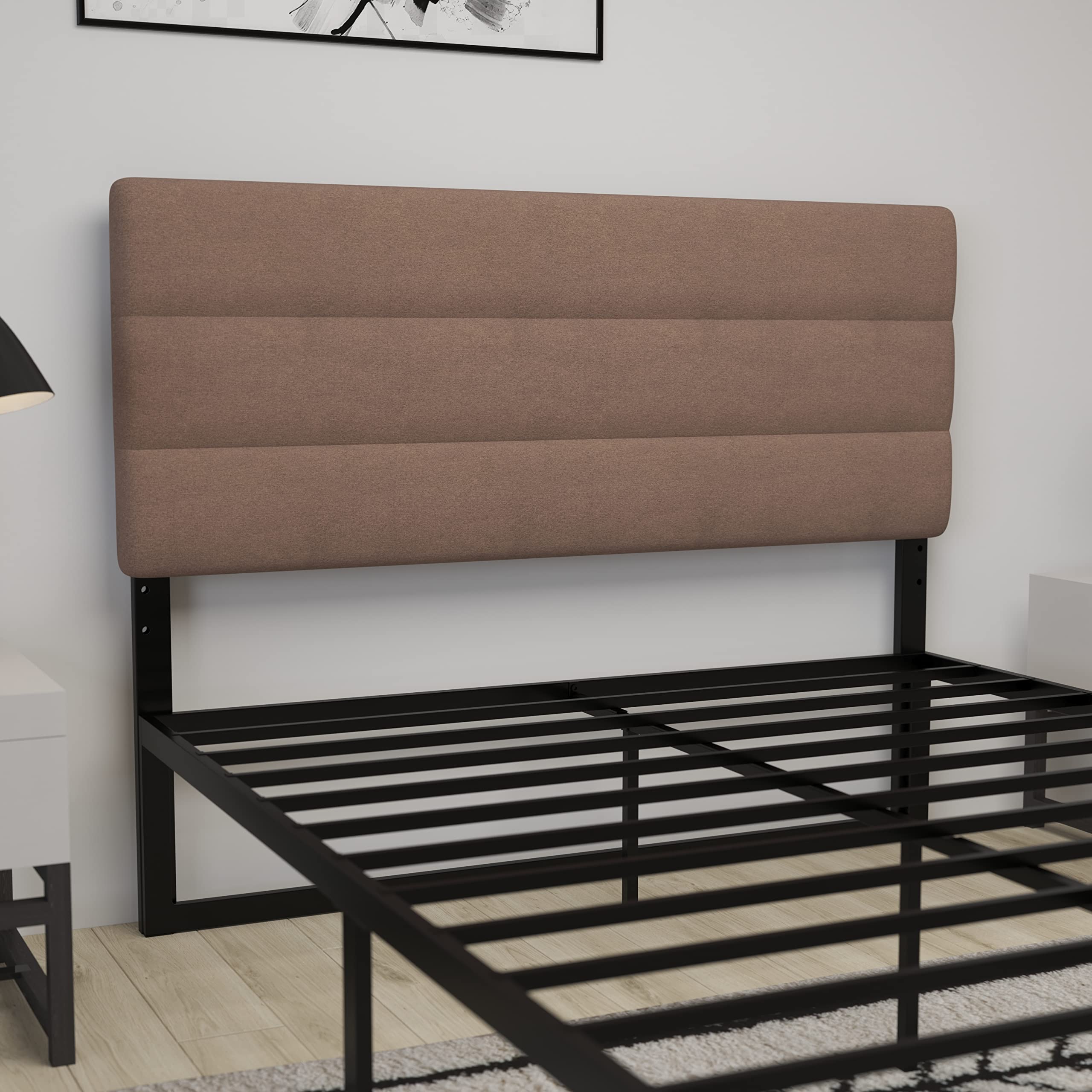 Merrick Lane Coppola Upholstered Headboard - Queen Size Button Tufted Taupe Fabric Bed Headboard with Metal Legs & Adjustable Slots - Fits Standard Bed Frames - Perfect for Master Bedrooms, Guest Rooms & Apartment Decor