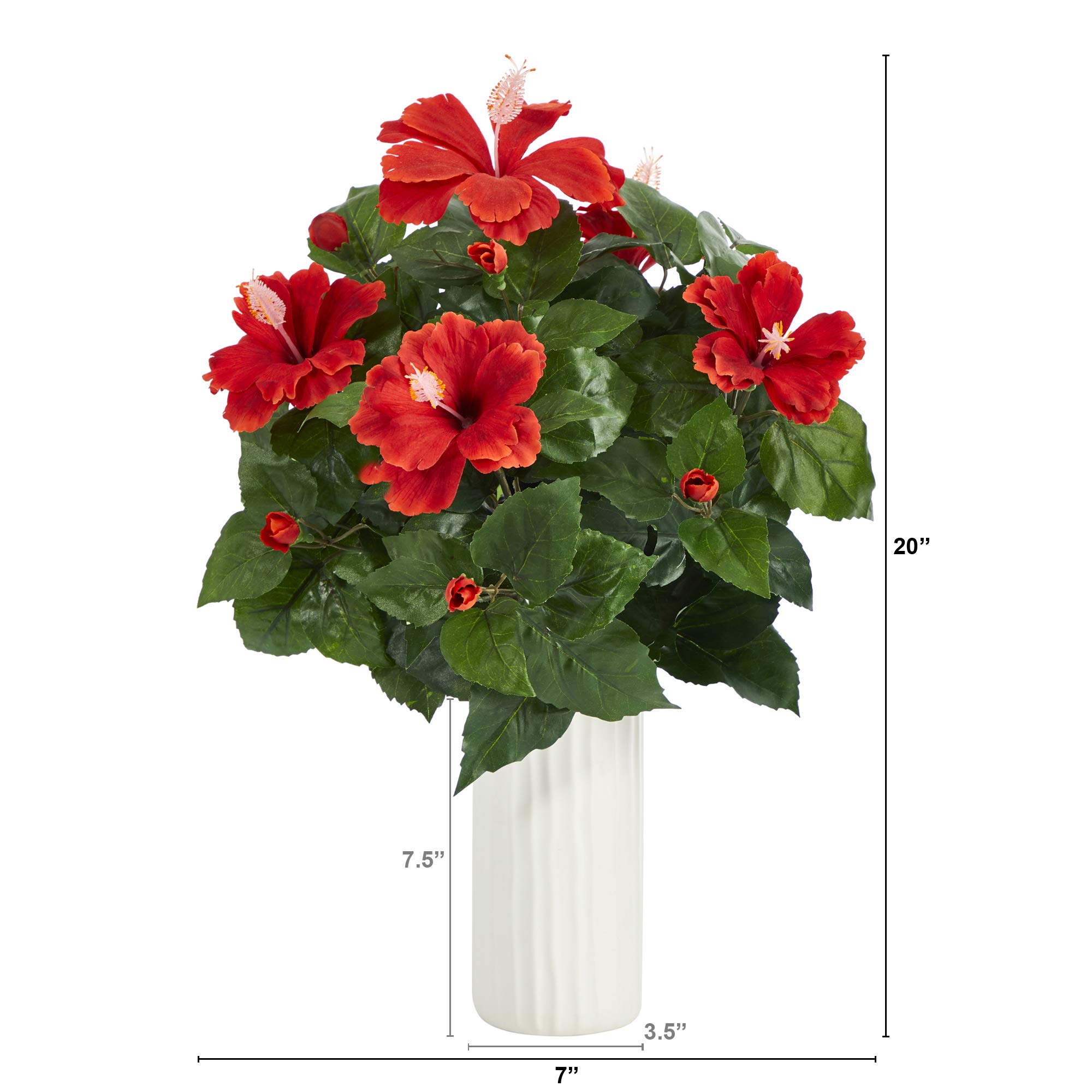 Nearly Natural 20-Inch Artificial Hibiscus Silk Flower Plant in White Decorative Pot - Perfect for Home Office Decor, Wedding Centerpieces & Indoor Greenery