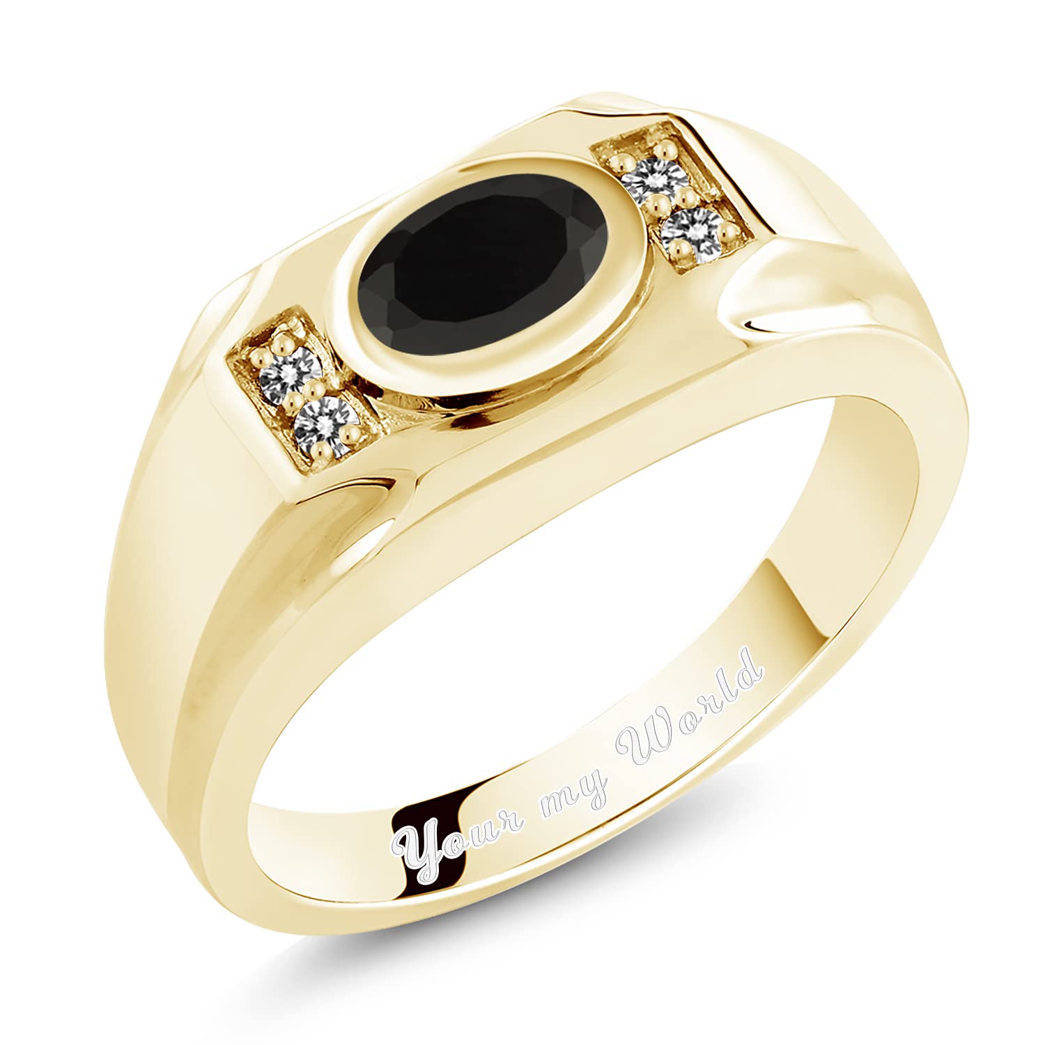 Custom Birthstone Ring for Men - Personalized Yellow Gold Plated Silver Ring by Gem Stone King | Perfect for Anniversary, Wedding & Gift Giving