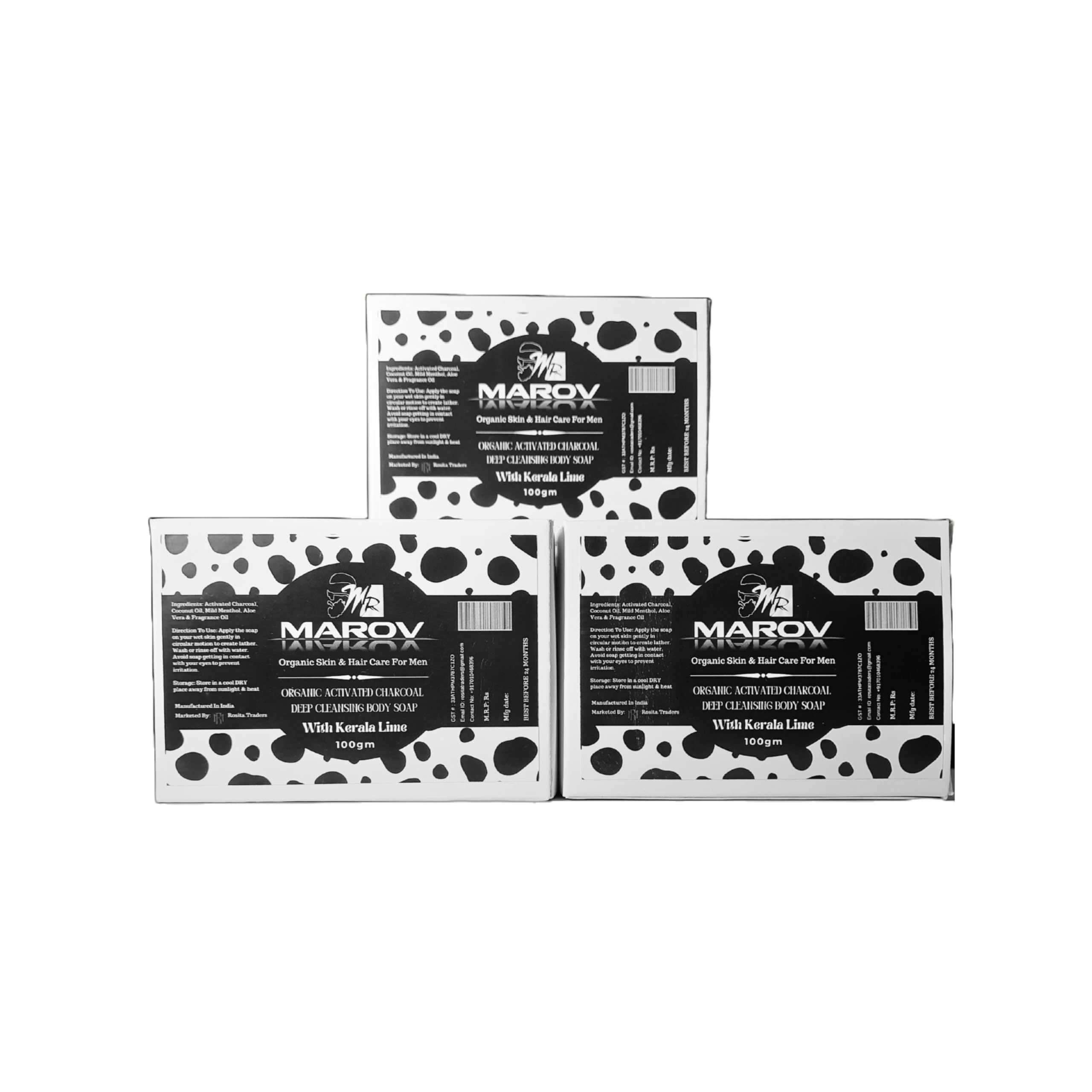 MR Marov Organic Activated Charcoal Deep Cleansing Body Soap for Acne & Detox - Natural Exfoliating Face & Body Wash for Men & Women - Perfect for Sensitive Skin & Daily Skincare Routine