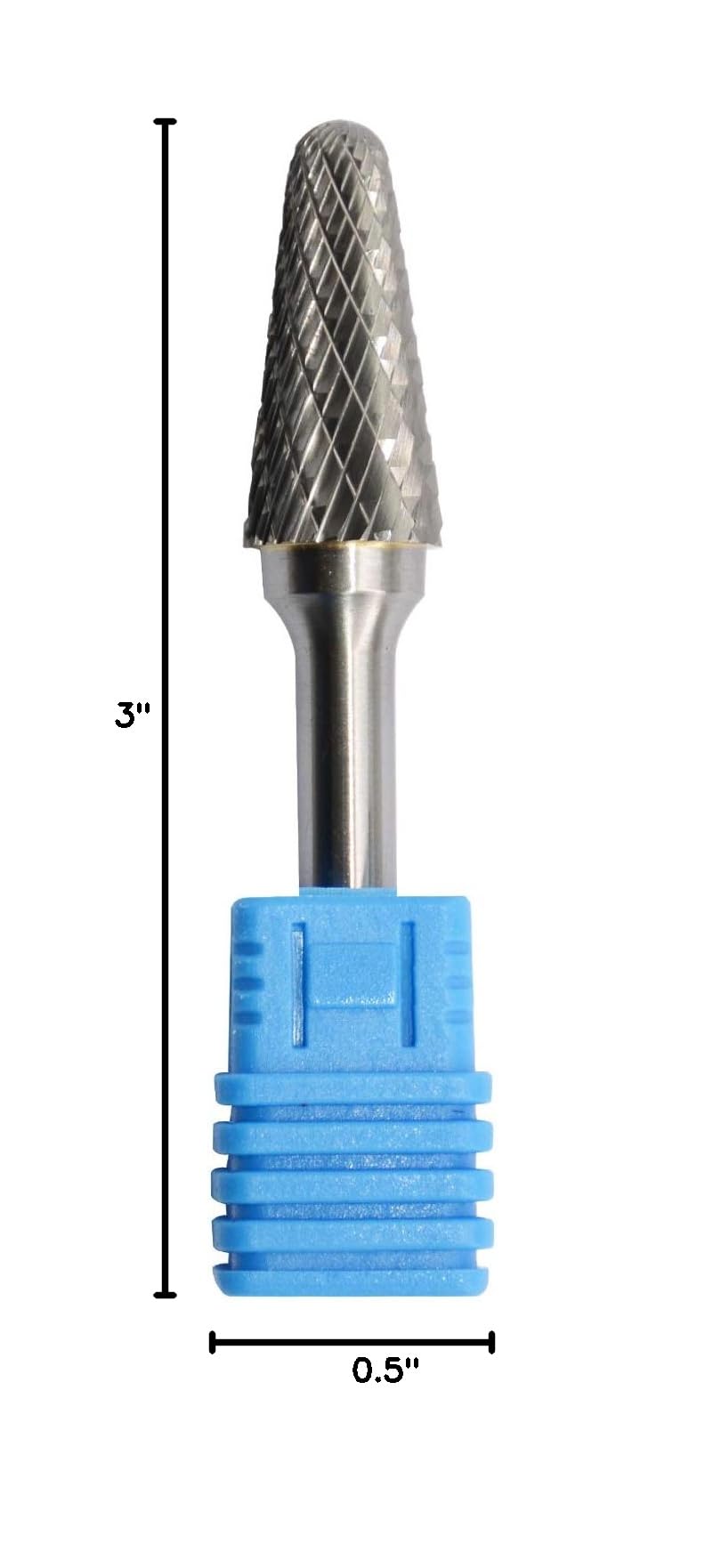 Premium Tungsten Carbide Burr Rotary File - Taper Shape with Radius End, Double Cut, 1/4