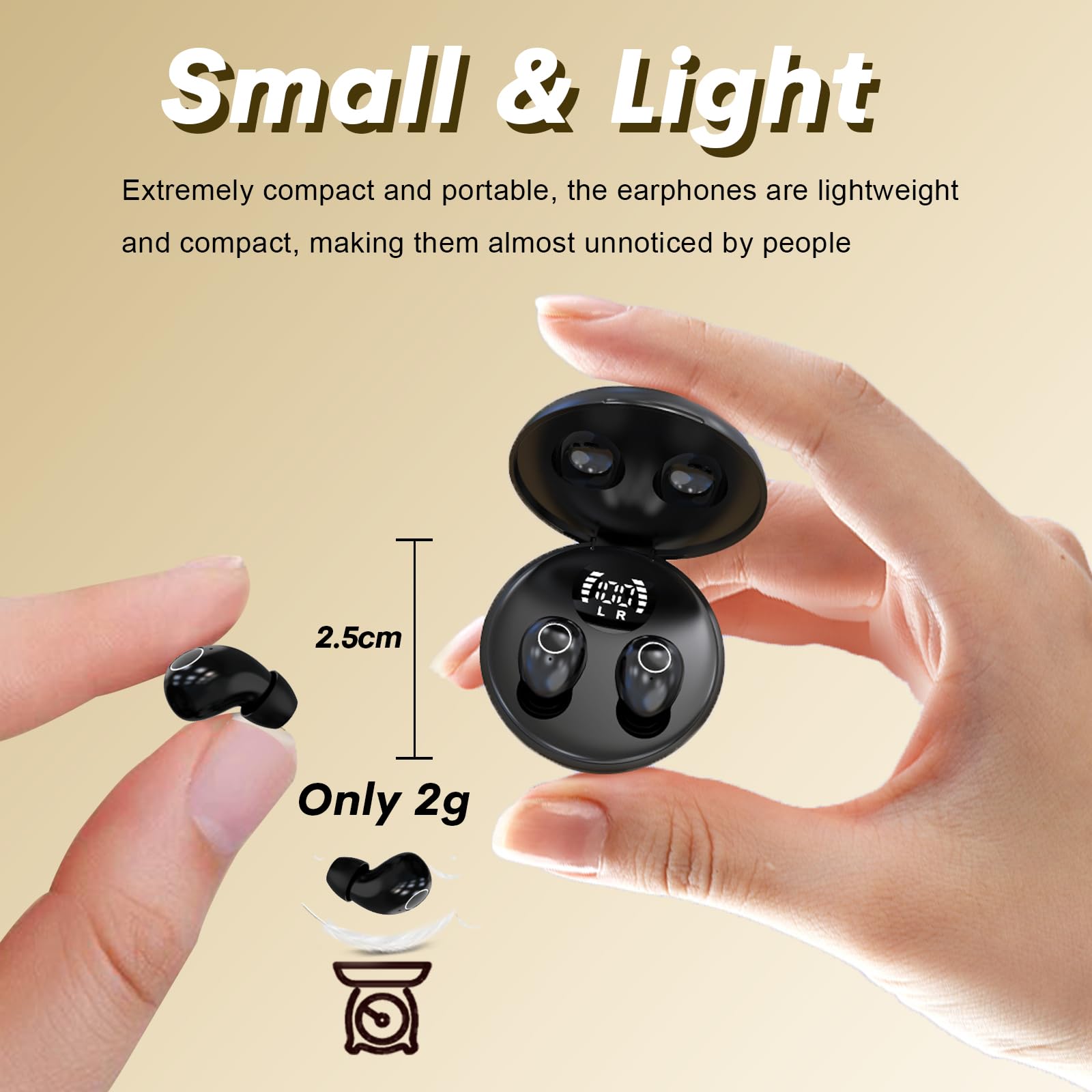 Smallest Invisible Mini Wireless Bluetooth Earbuds - Tiny Discreet Hidden Earbuds for Small Ear Canals, Comfortable In-Ear Headphones for Work, Side Sleepers & Night Use - Wireless Earphones for Sleeping, Office & Travel