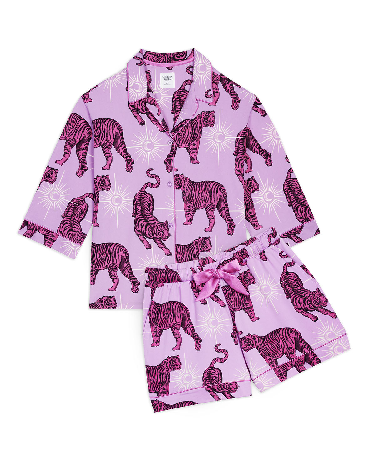 Mystic Tiger Print Short Pajama Set for Women - Soft & Comfortable Sleepwear - Perfect for Summer Nights, Lounging & Travel