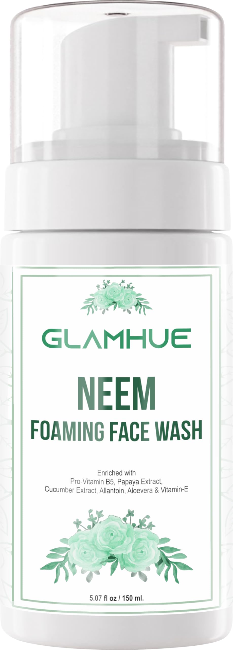 GLAMULE Neem Foaming Face Wash with Pro Vitamin B5, Papaya & Cucumber Extracts, Aloe Vera & Vitamin E - 150ml | Gentle Cleansing for Acne-Prone & Sensitive Skin | Daily Skincare Routine