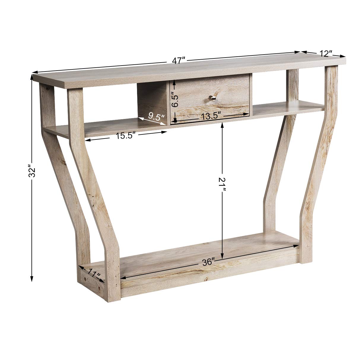 3-Tier Wooden Console Table with Drawer - 47