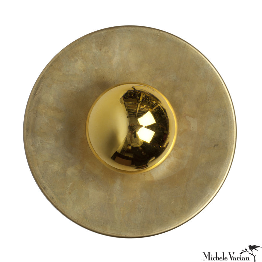 8 Inch Brass Discus Flush Mount Ceiling Light - Vintage Industrial Style Fixture for Bedroom, Living Room, Kitchen & Hallway Lighting