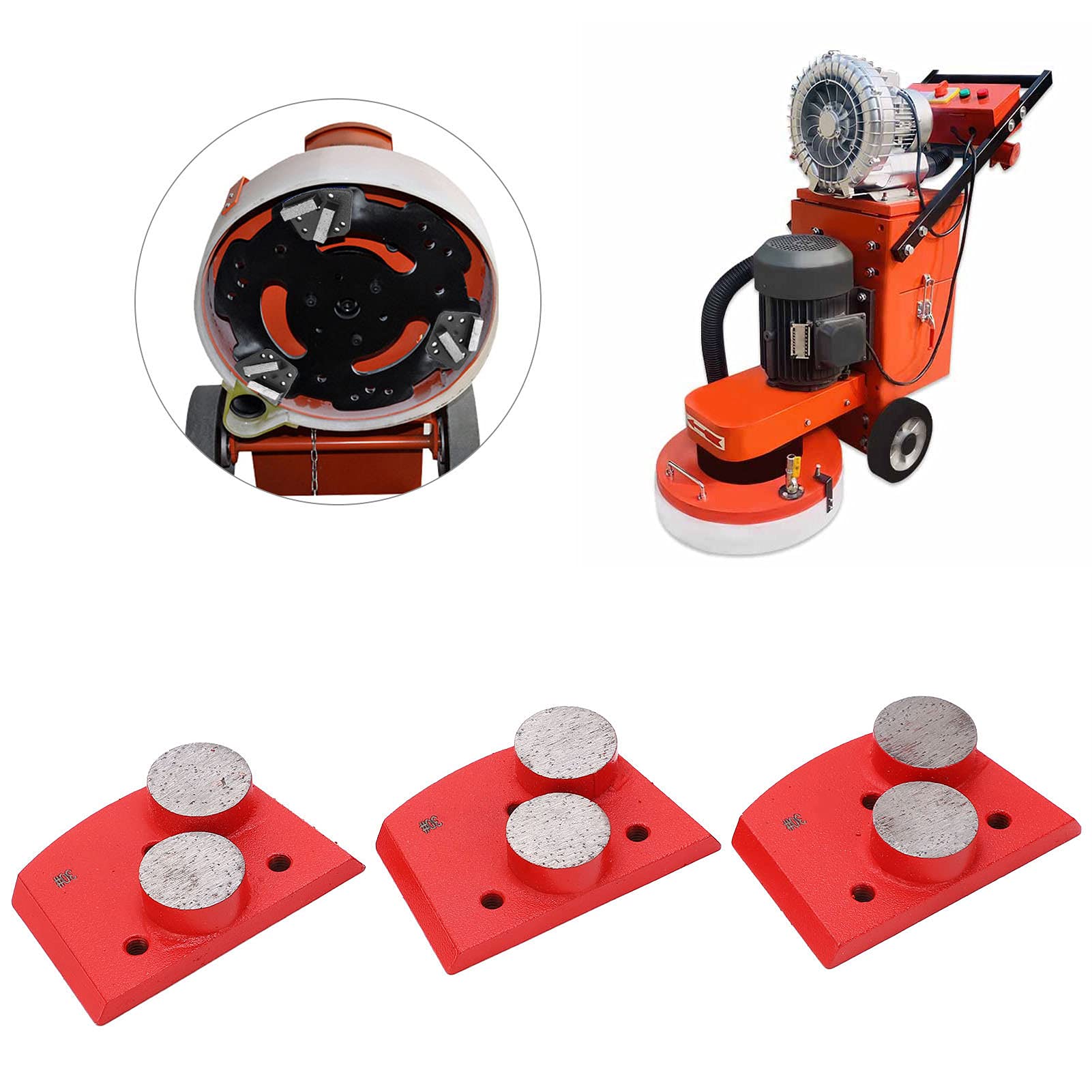 3PCS Red Trapezoid Floor Grinding Pads with 2 Cylindrical Teeth - Diamond Grinding Discs for Granite, Marble, Concrete - Compatible with Floor Grinders & Polishers - Perfect for Stone Restoration, Surface Preparation & Polishing Projects