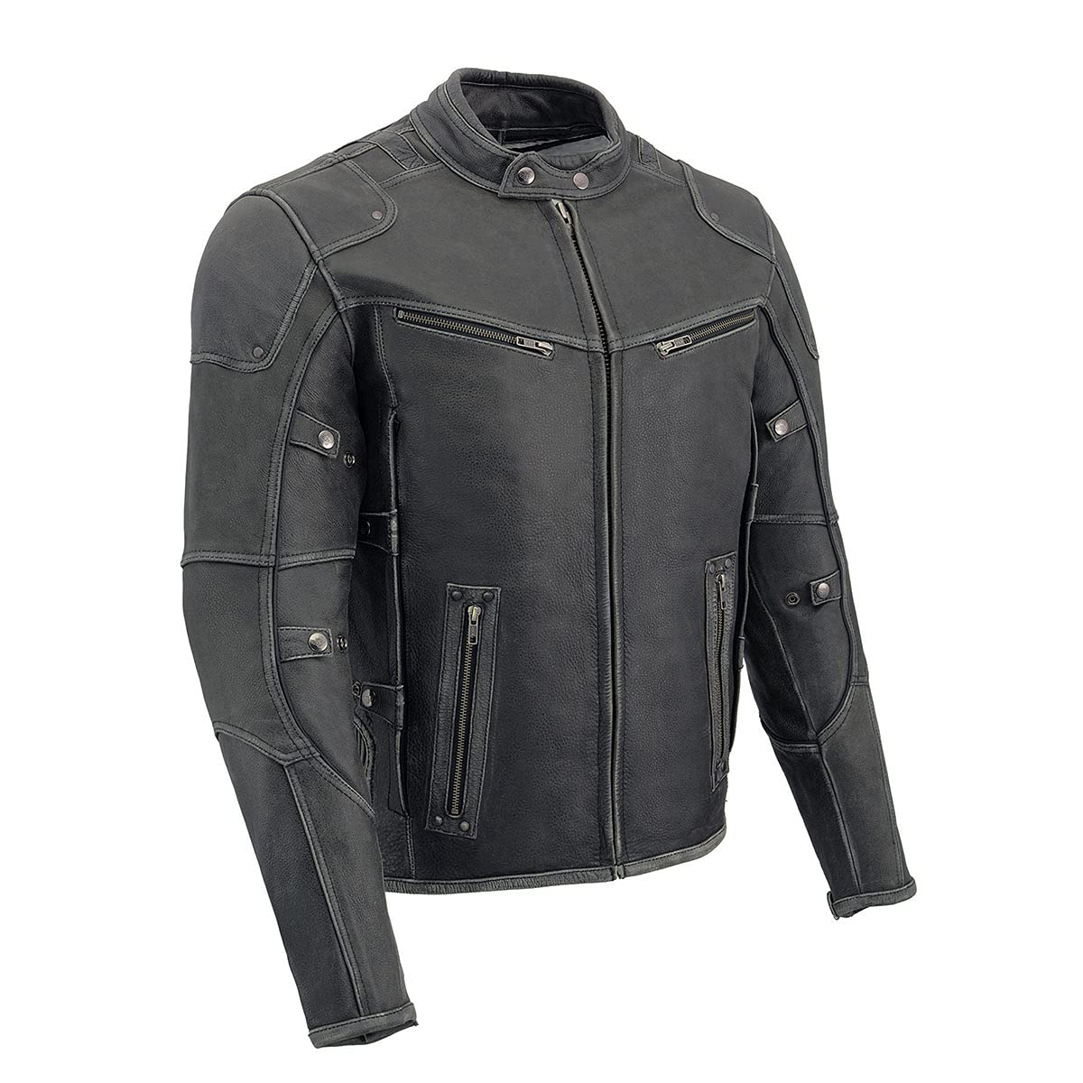 Milwaukee Leather MLM1536 Vintage Distressed Grey Leather Motorcycle Jacket for Men with Reflective Piping - Biker Jacket for Cruiser & Scooter Riders, Urban Commuting & Motorcycle Enthusiasts