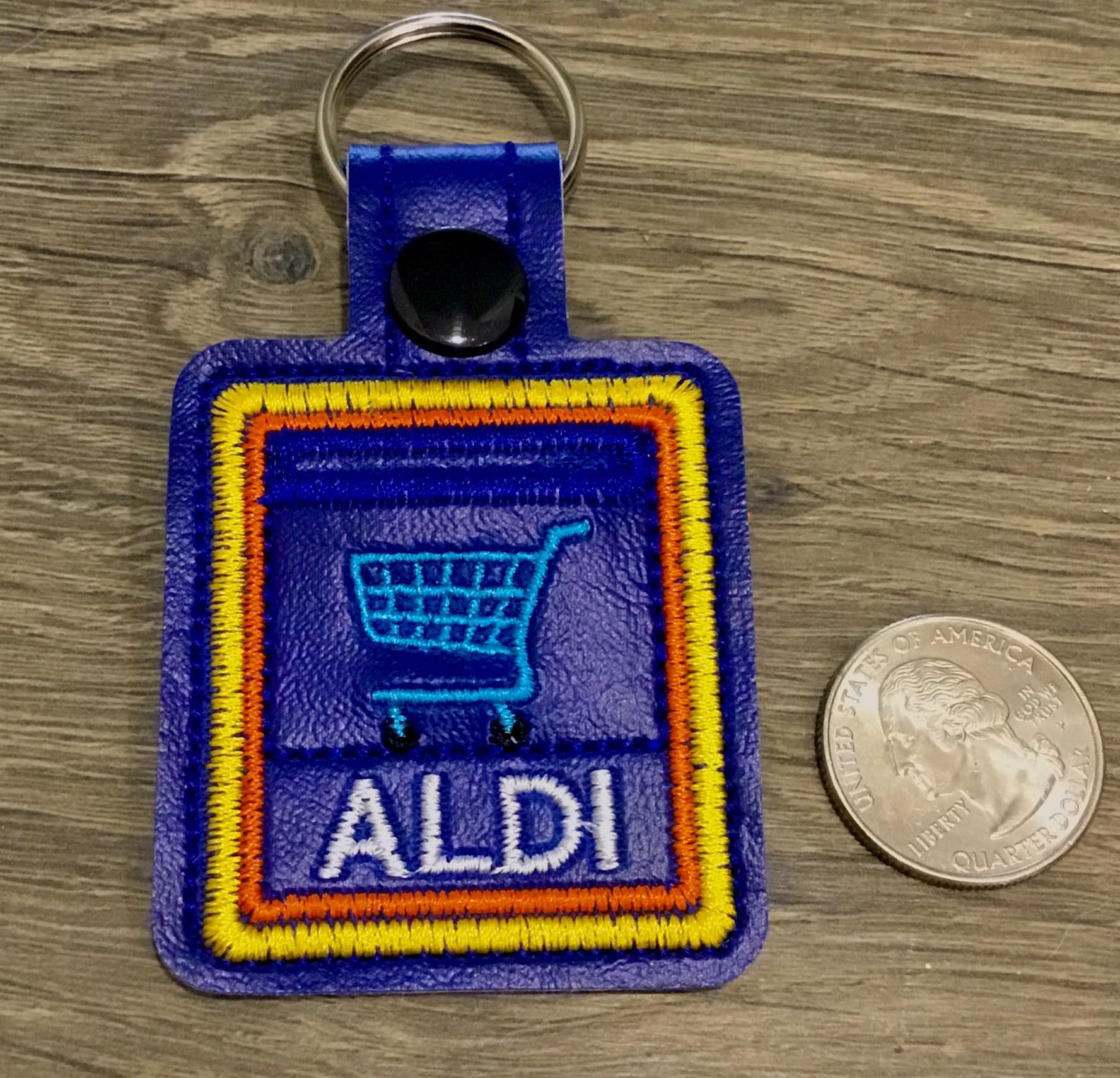 Handmade in USA Aldi Quarter Holder Keychain - Coin Keeper for Shopping Carts | Embroidered Unisex Gift for Grocery Shopping & Convenience