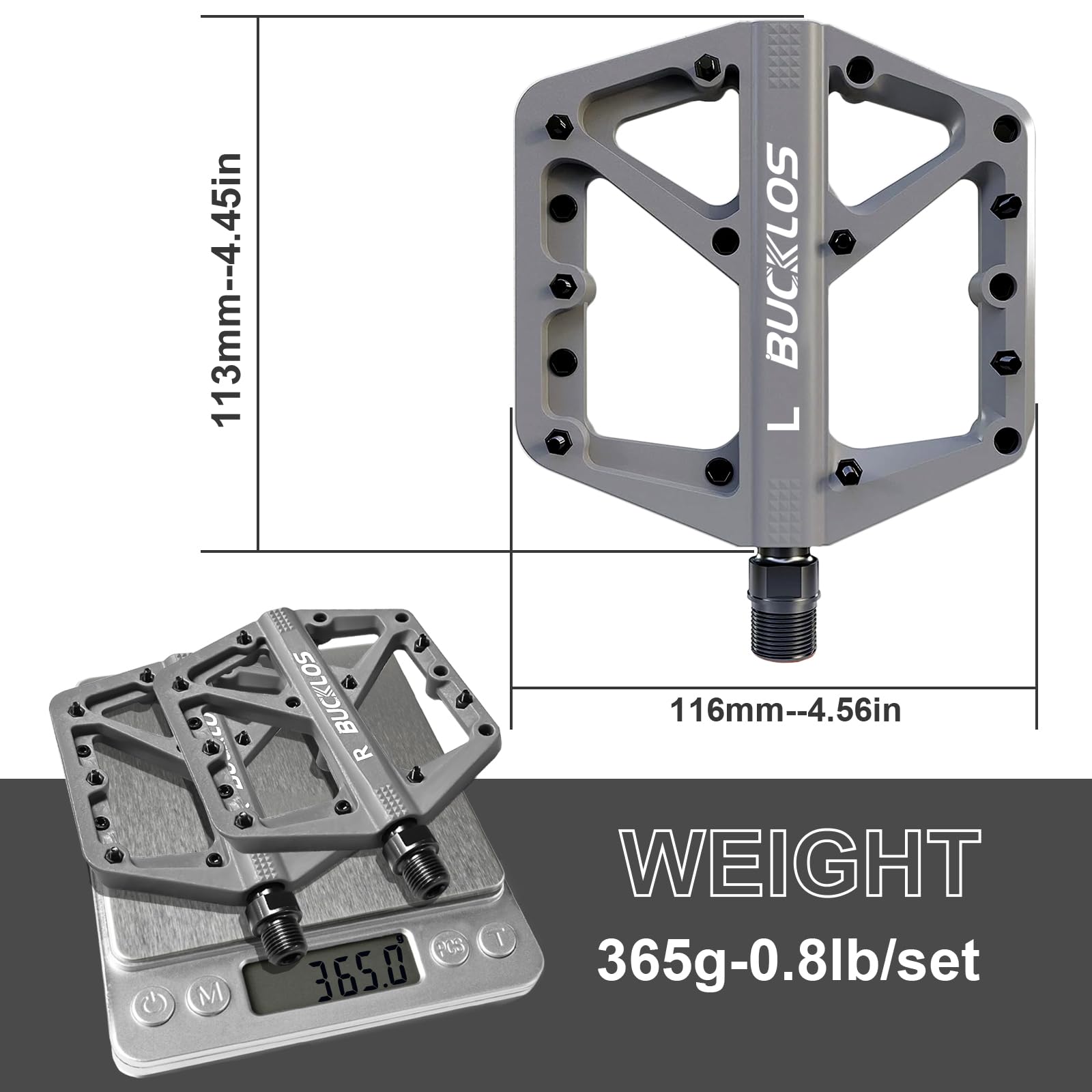 BUCKLOS MTB Pedals - Non-Slip Large Platform Mountain Bike Pedals for Adults, 9/16