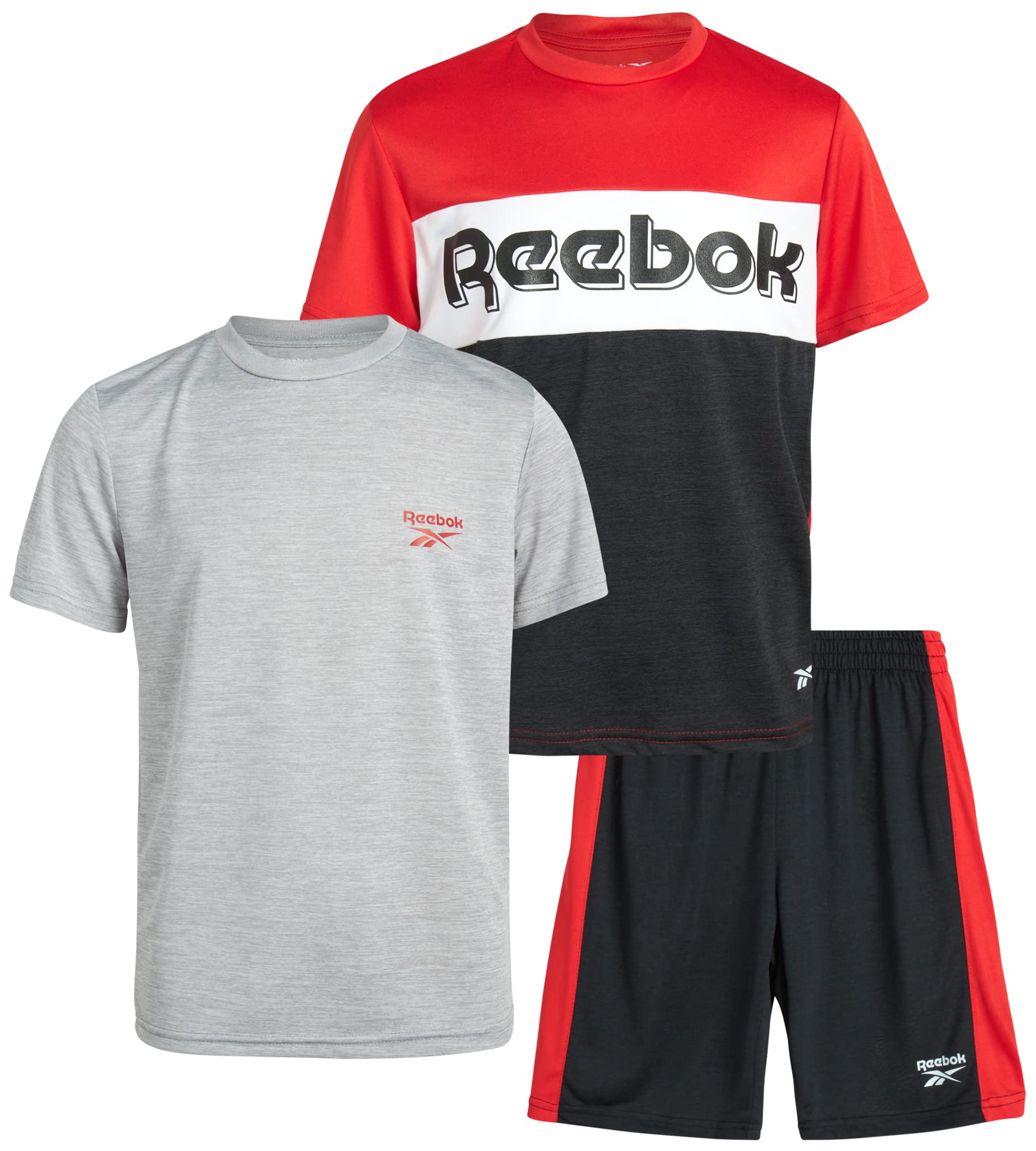 Reebok Boys' Active Shorts Set - 3-Piece Dry Fit for Basketball & Sports (8-12)