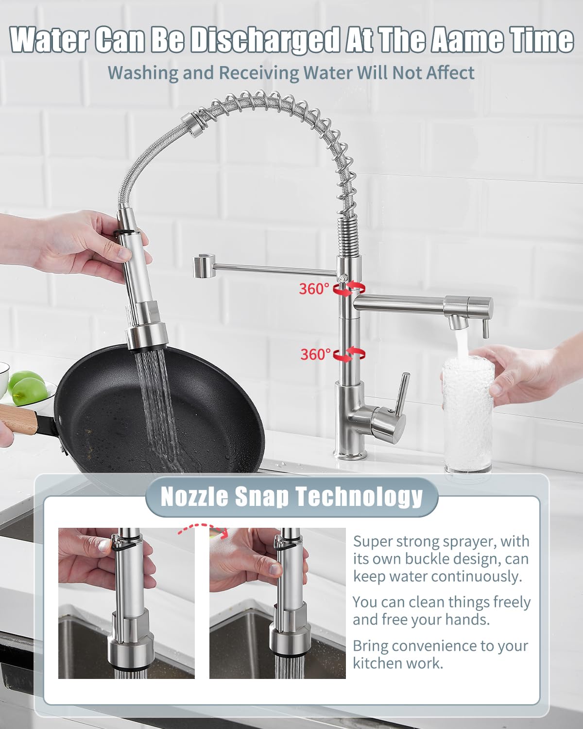 Brushed Nickel Kitchen Faucet with Pull Down Sprayer & Soap Dispenser - Single Handle Farmhouse Sink Faucet for RV, Camper, Tiny Home | Dual Function Spray Head with Deck Plate | Perfect for Small Kitchens, Mobile Homes & Outdoor Use