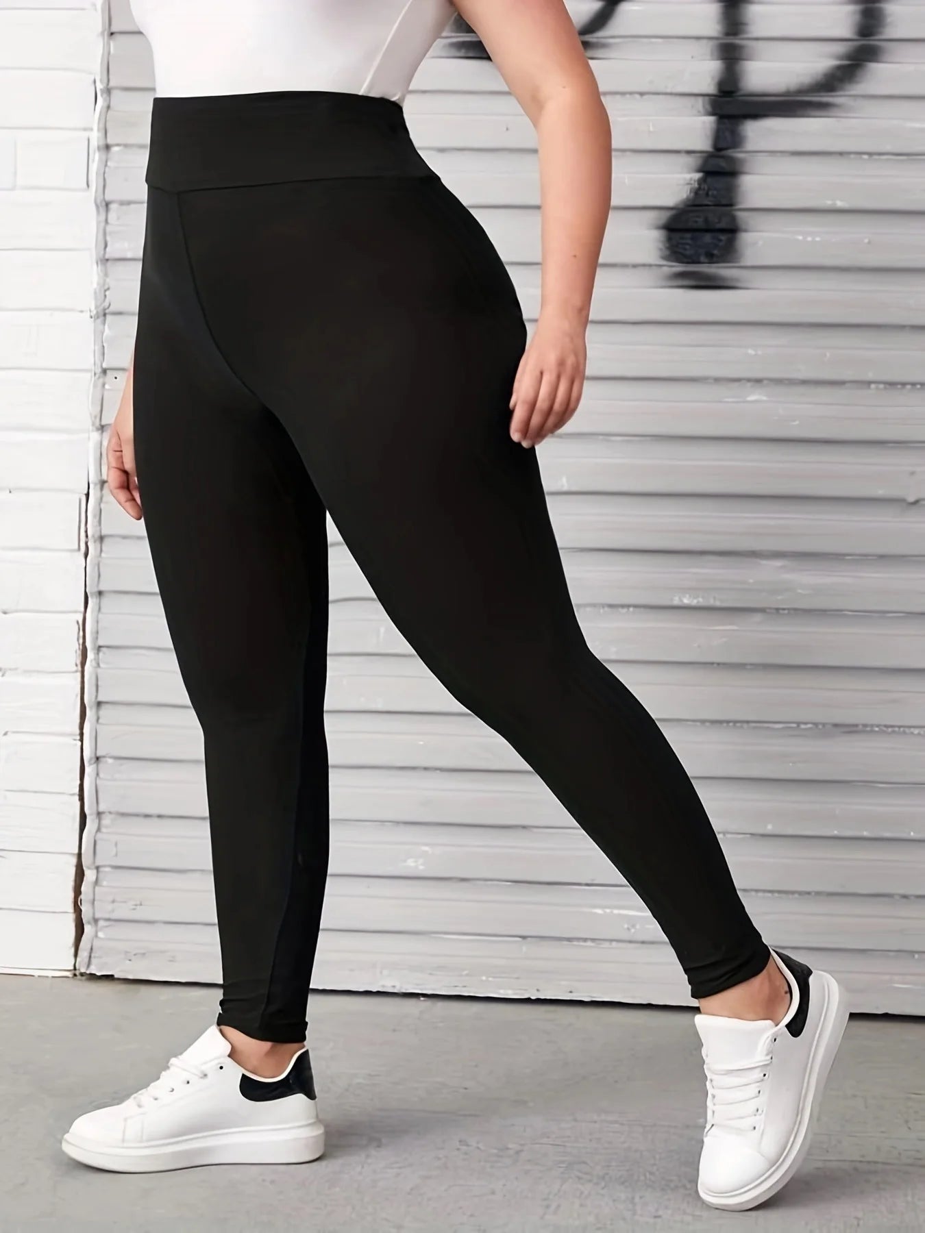 Trendy Black Plus Size High Stretch Leggings - High Waisted Solid Color Yoga Pants for Women | Perfect for Workout, Yoga & Casual Wear