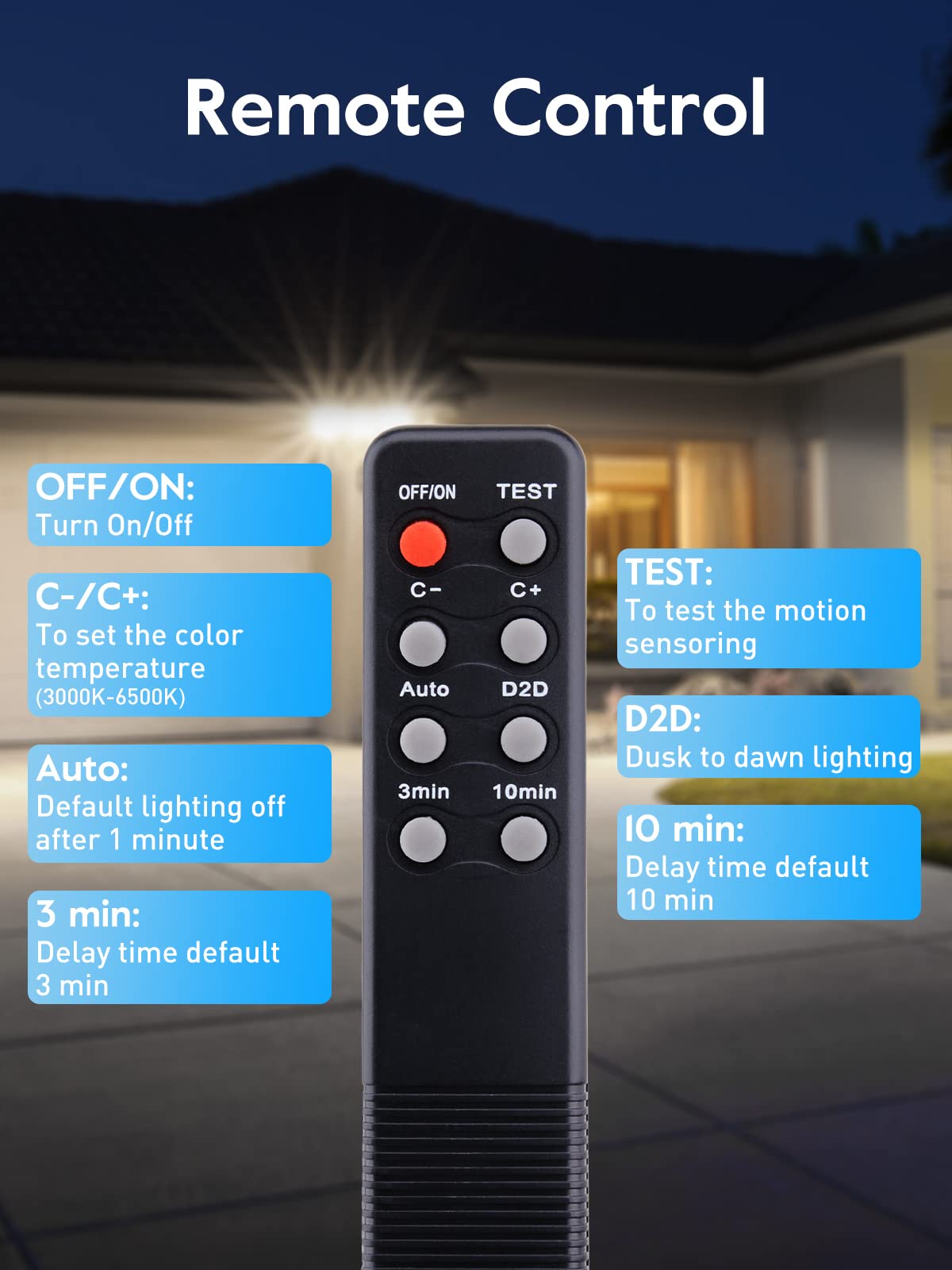 Brightown 5000LM Outdoor Motion Sensor Flood Lights - IP65 Waterproof Security Light with Remote Control, Dimmable, Dusk to Dawn Motion-Activated Lighting for Garage, Yard, Driveway, and Backyard Safety