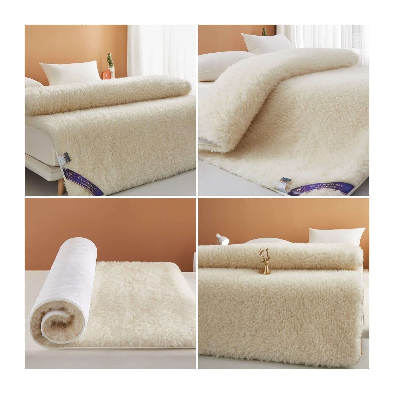 Premium Twin Size Australian Pure Sheep Wool Fleece Mattress Cover - Breathable All-Season Wool Mattress Protector & Bed Topper (71