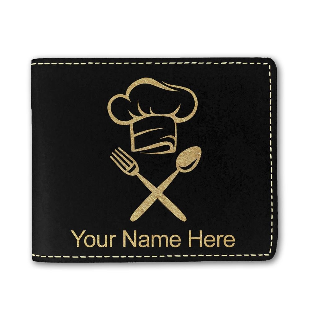 Genuine Faux Leather Wallet with Chef Hat - Custom Engraved Name - Perfect for Chefs, Cooking Enthusiasts & Gift Giving