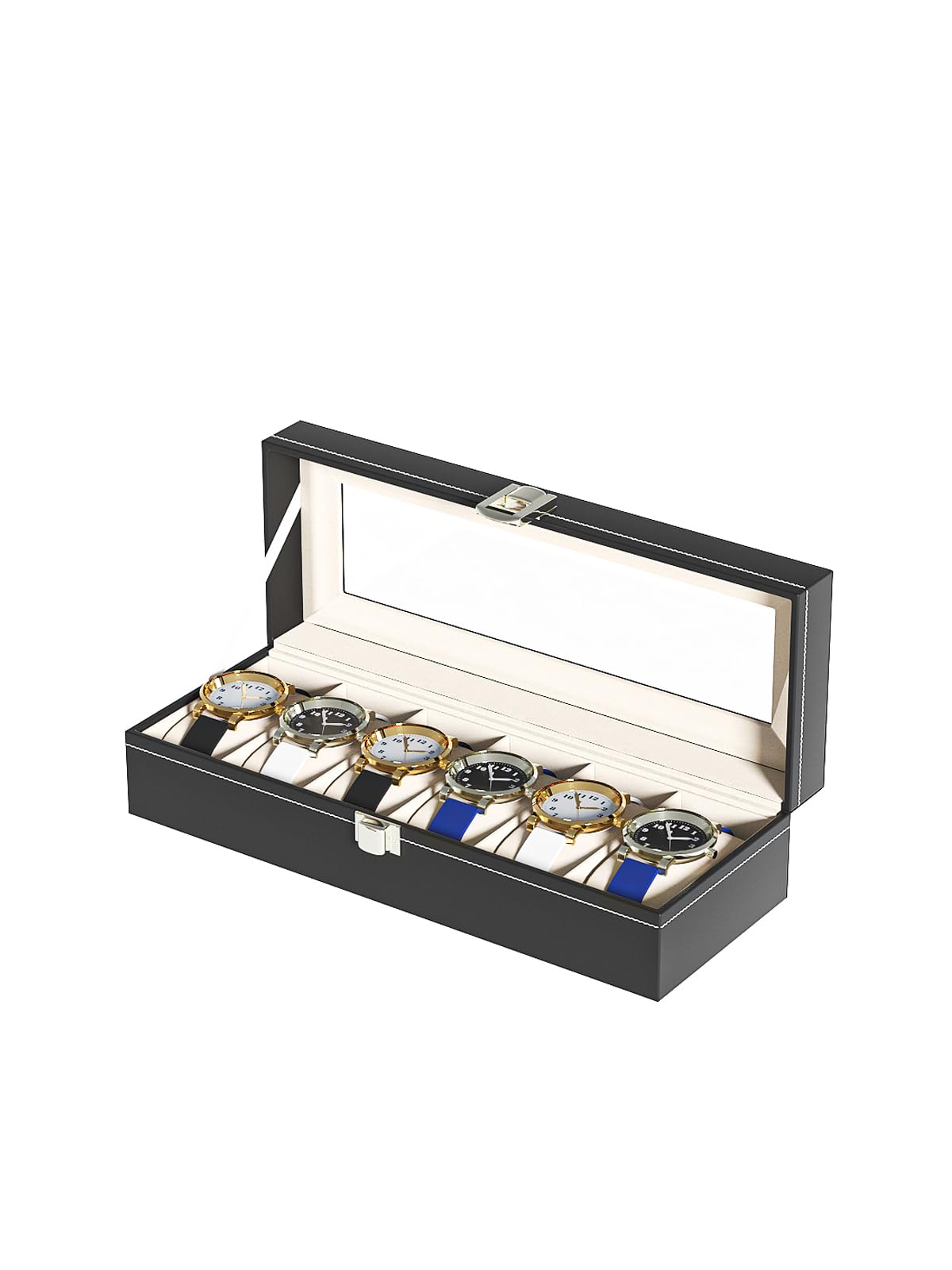 Premium Leather Watch Display Case - 6 Slot Watch Organizer Box for Men & Women | Travel Watch Storage Tray | Perfect for Watch Collections, Gifts & Business Travel (Black Leather)