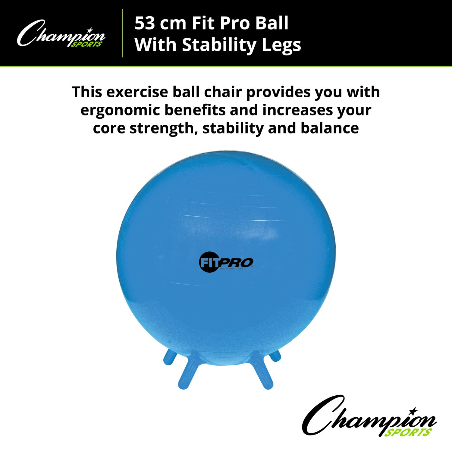 Champion Sports FitPro Stability Leg Exercise Ball 55cm - Royal Blue for Yoga, Pilates & Home Workouts - Improve Balance & Core Strength