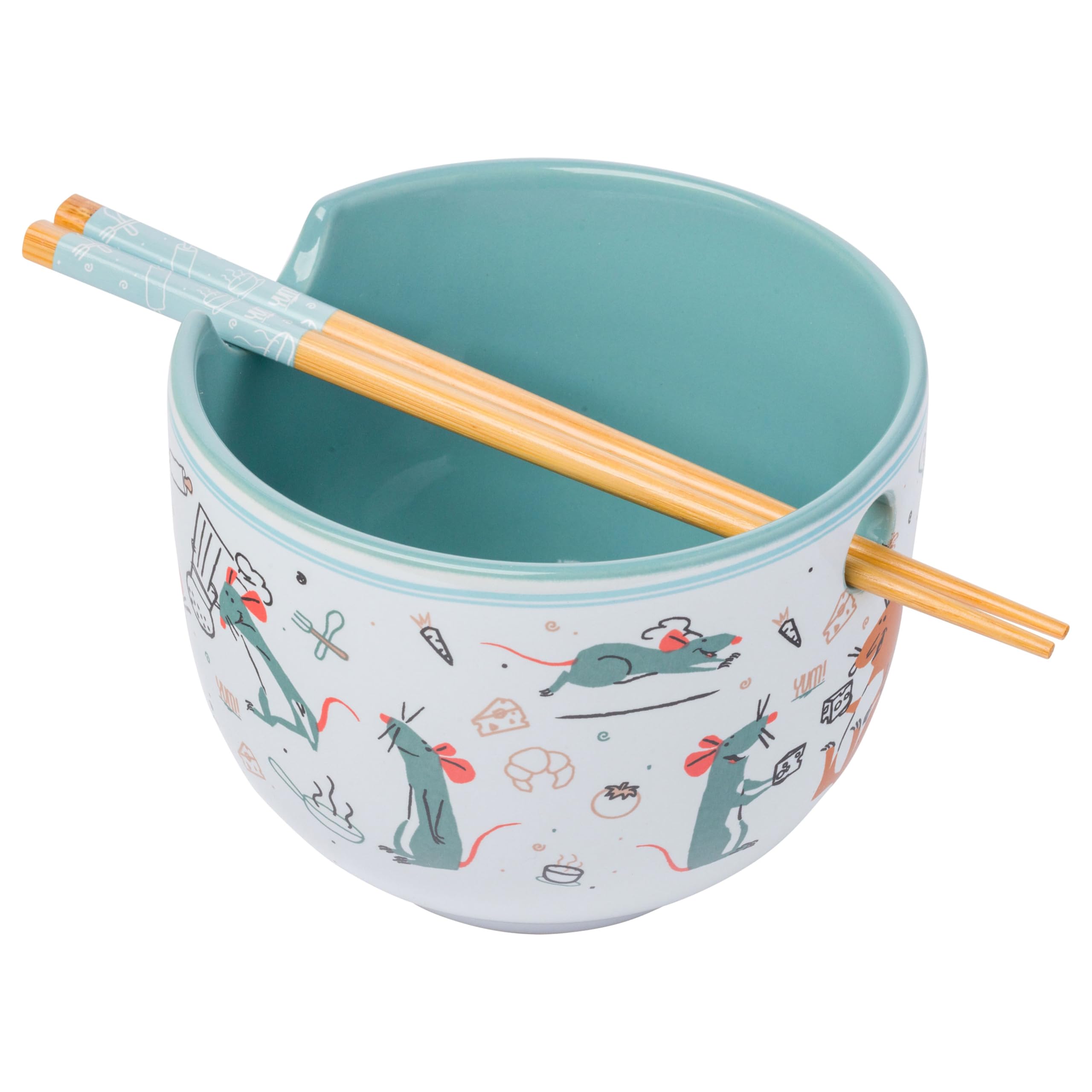 Disney Pixar Ratatouille Remy Ceramic Ramen Noodle Rice Bowl Set with Chopsticks - 20oz Microwave Safe Soup Bowl - Perfect for Asian Cuisine, Home Dining & Gift Giving