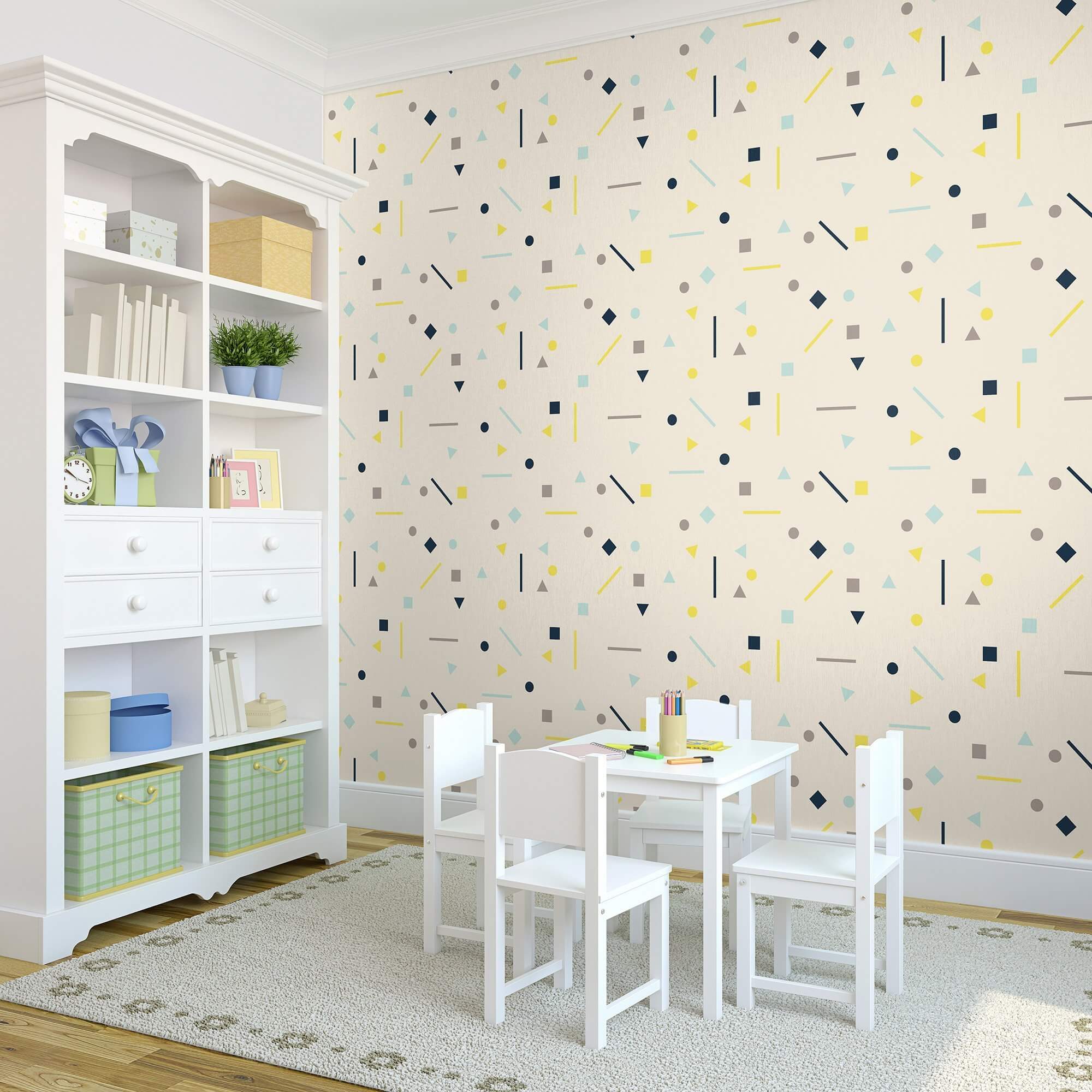 Yellow and Grey Geometric Peel and Stick Removable Wallpaper for Kids - Self-Adhesive Nursery Decor - Perfect for Bedrooms, Playrooms, and DIY Home Projects