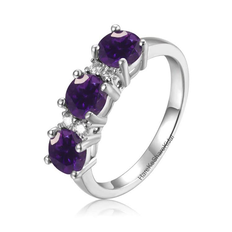 Natural Amethyst Women's Gemstone Ring - 925 Sterling Silver Three Stone Signet Ring | Elegant Engagement, Mother's Day & Anniversary Gift for Her | Perfect for Weddings, Date Nights & Special Occasions