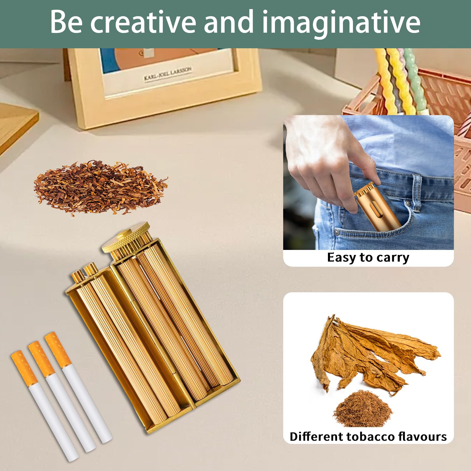 Vintage Brass Cigarette Rolling Machine - Handheld Tobacco Roller for 70mm Cigarette Papers | Perfect for Home Use, Travel & DIY Smokers (Men & Women)