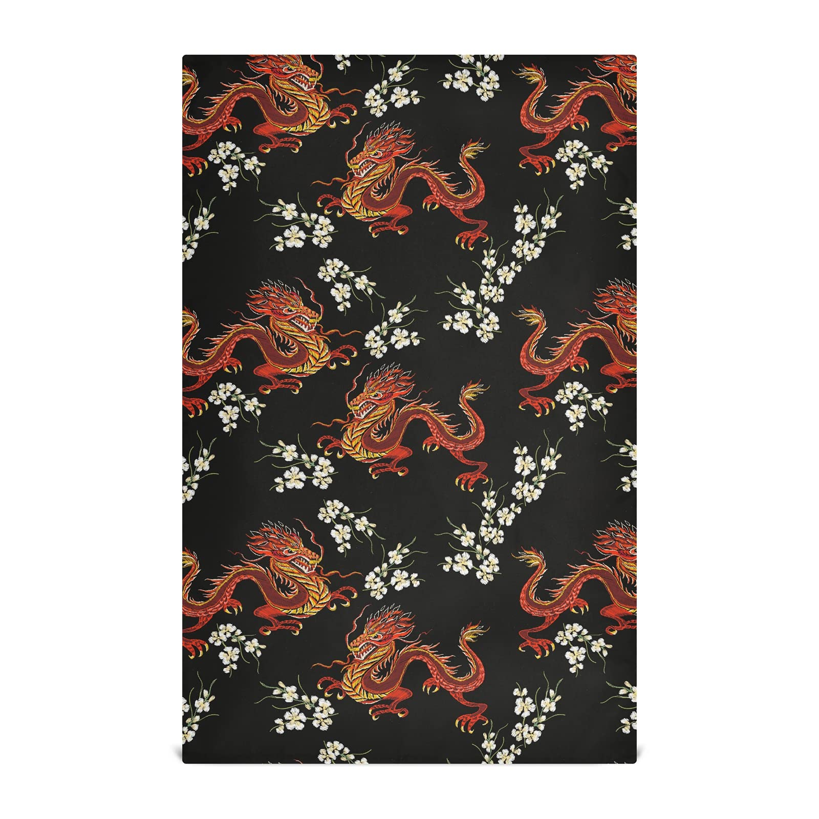 ALAZA Japanese Dragon Floral Kitchen Towels Set of 4 - Super Absorbent Soft Dish Cloths (18x28 Inches) for Dish Drying, Bar Cleaning & Tea Towel Use