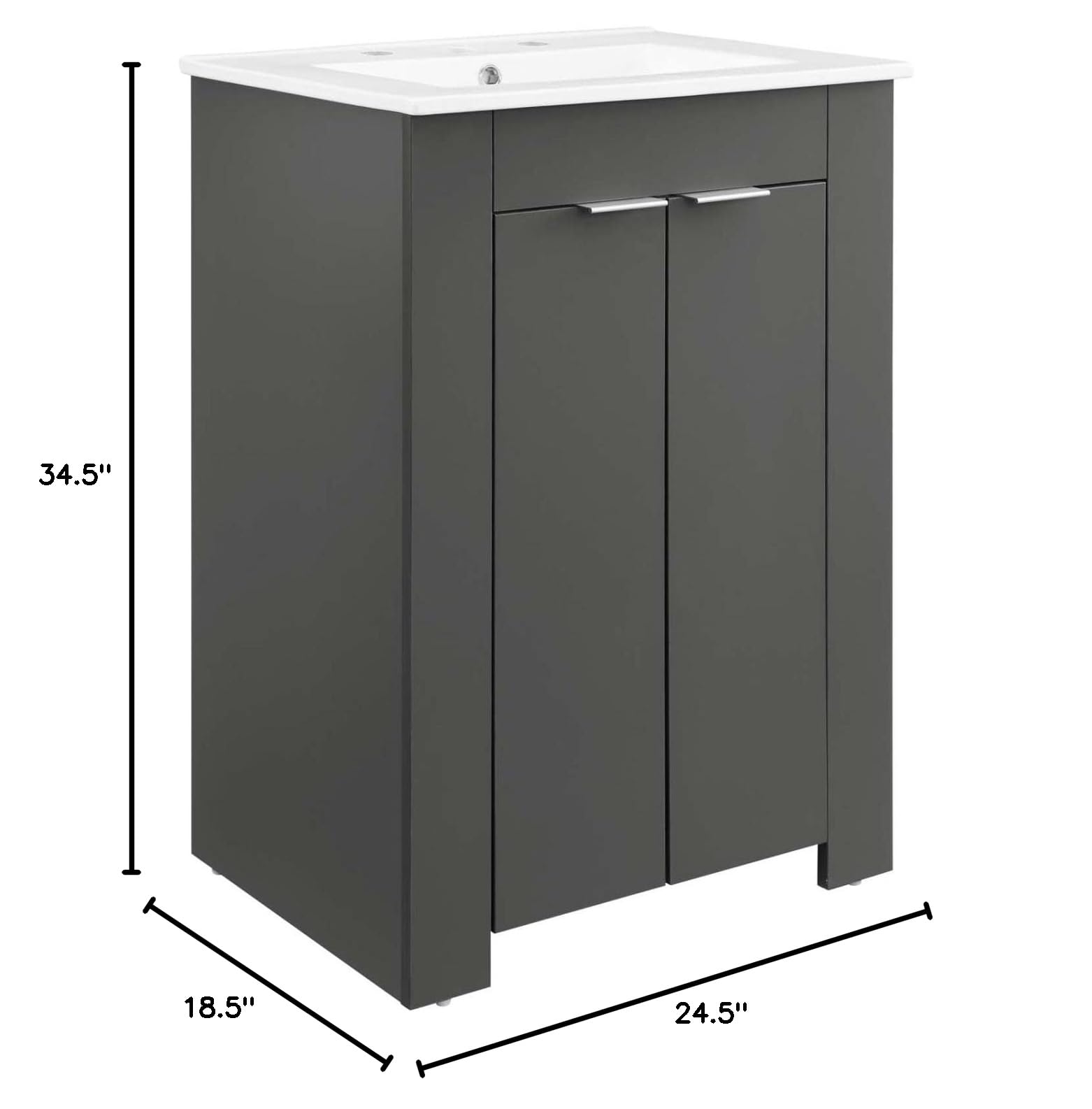 Modway Maybelle 24 Inch Gray White Bathroom Vanity with Sink - Modern Bathroom Furniture for Small Spaces, Powder Rooms & Guest Baths