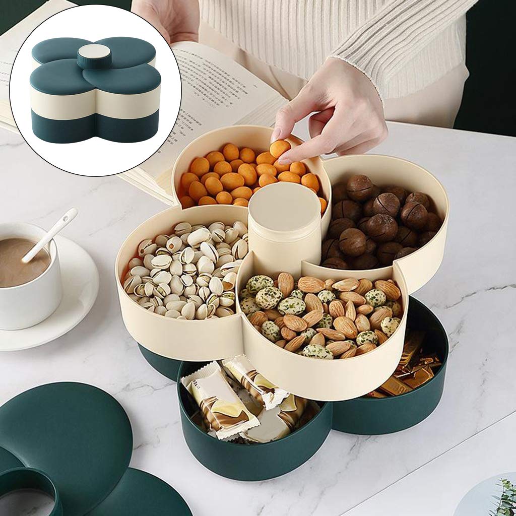 Rotating Candy Tray - Petal Flower Shaped Snack Storage Box, Waterproof & Moistureproof, Creative Design for Parties, Home, Office - Dark Green