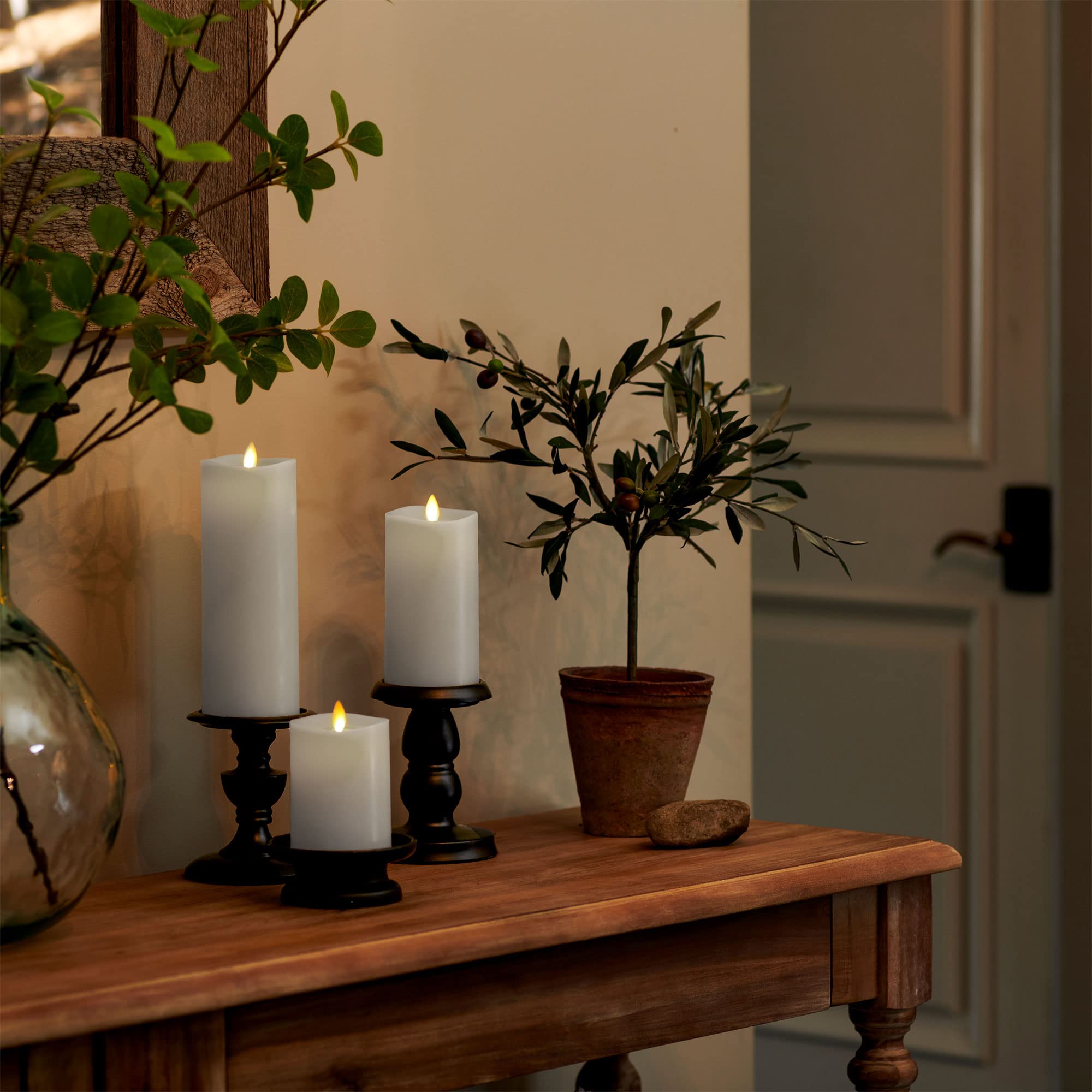 Luminara Realistic Flameless LED Candles - Set of 3 White Battery-Operated Pillar Candles with Remote Control, Moving Flame Effect & Timer Function - Perfect for Home Decor, Weddings, and Romantic Dinners