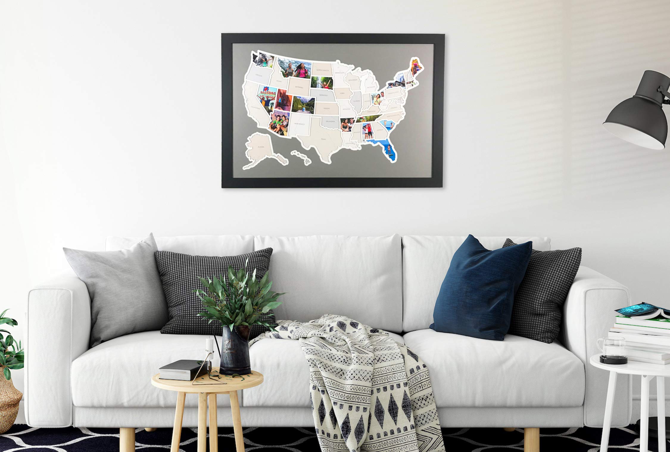 50 States USA Photo Map - Customizable Frame Options (Driftwood or Black) - Handmade in America - Perfect for Home Decor, Office Wall Art & Patriotic Gifts