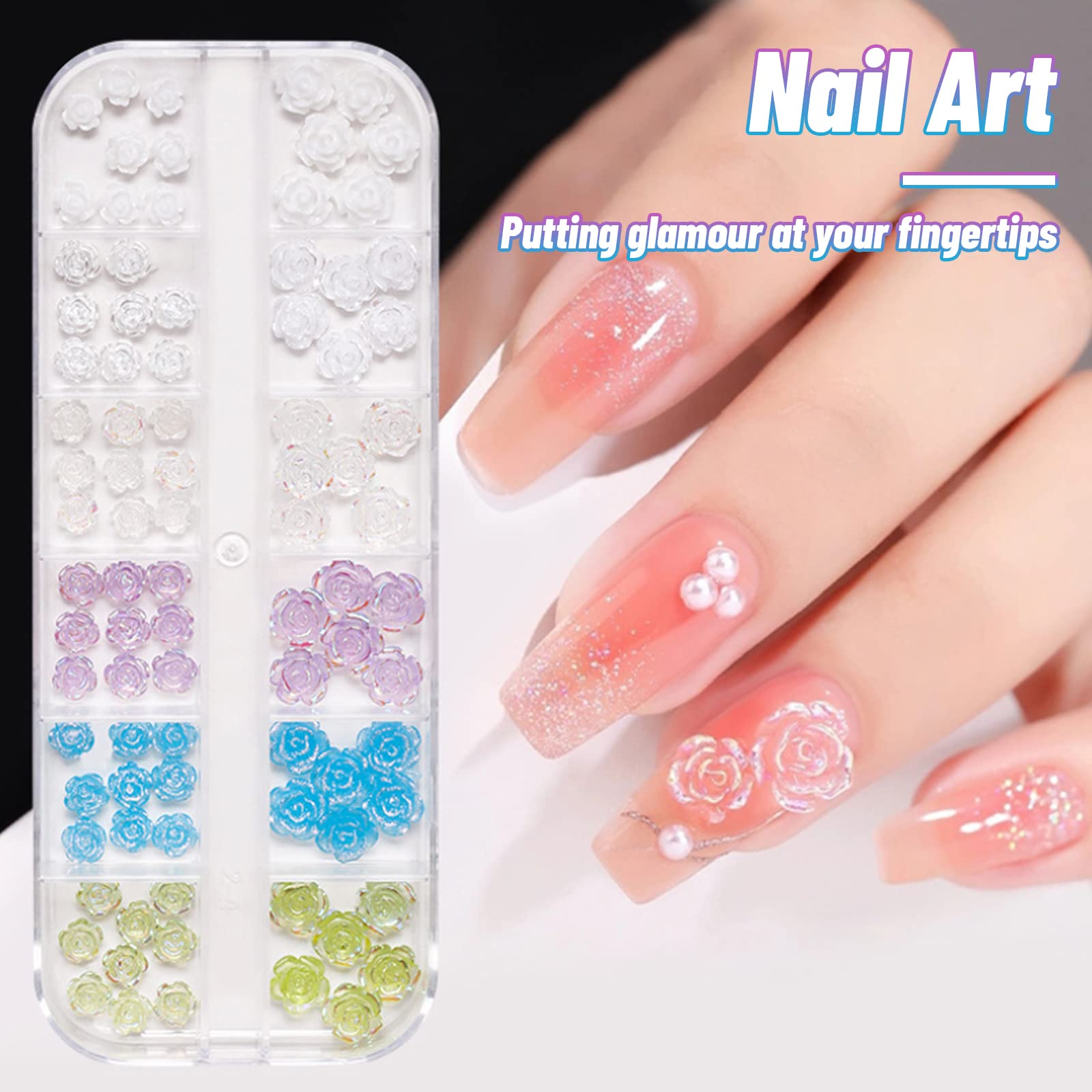 3D Flower Nail Charms - 2 Boxes Aurora Bow Butterfly Nail Art Decorations with Flat Back Pearls for DIY Nail Art | Perfect for Salon, Home Manicure, and Nail Art Enthusiasts