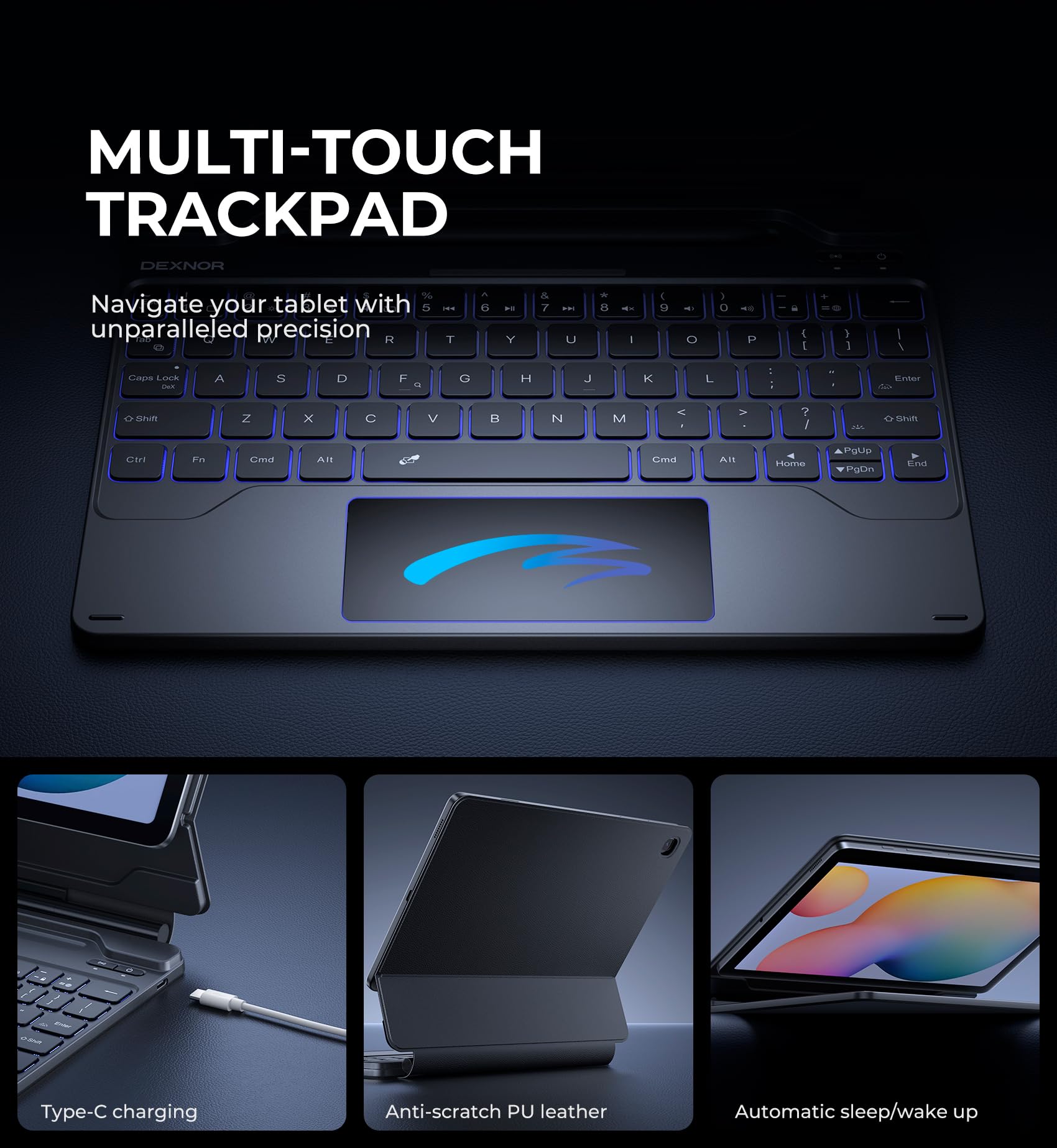 Dexnor Bluetooth Keyboard Case for Samsung Galaxy Tab S6 Lite 10.4 Inch (2020/2022/2024) - Backlit Keyboard with Multi-Touch Trackpad, Magnetic Floating Stand & S Pen Holder - Perfect for Work, Study & Travel - Black