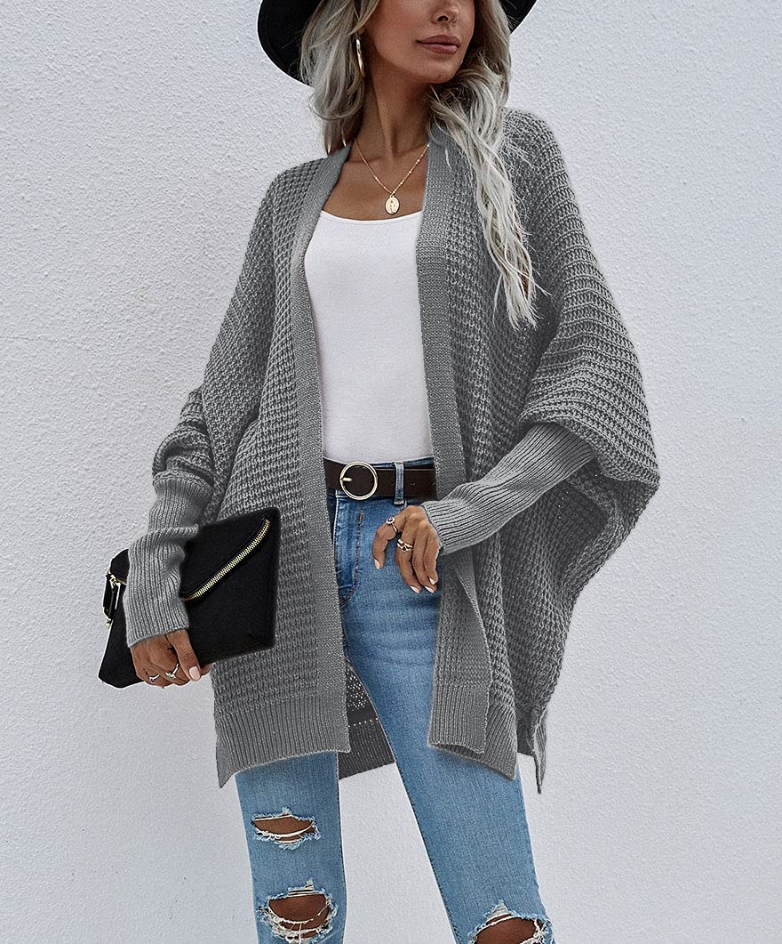 Women's Chunky Knit Waffle Cardigan Sweater - Ribbed Cuffs, Batwing Sleeves & Open Front Design - Casual Loose Fit Long Sleeve Coat for Fall & Winter Layering | Perfect for Coffee Dates, Office Wear & Cozy Home Outfits
