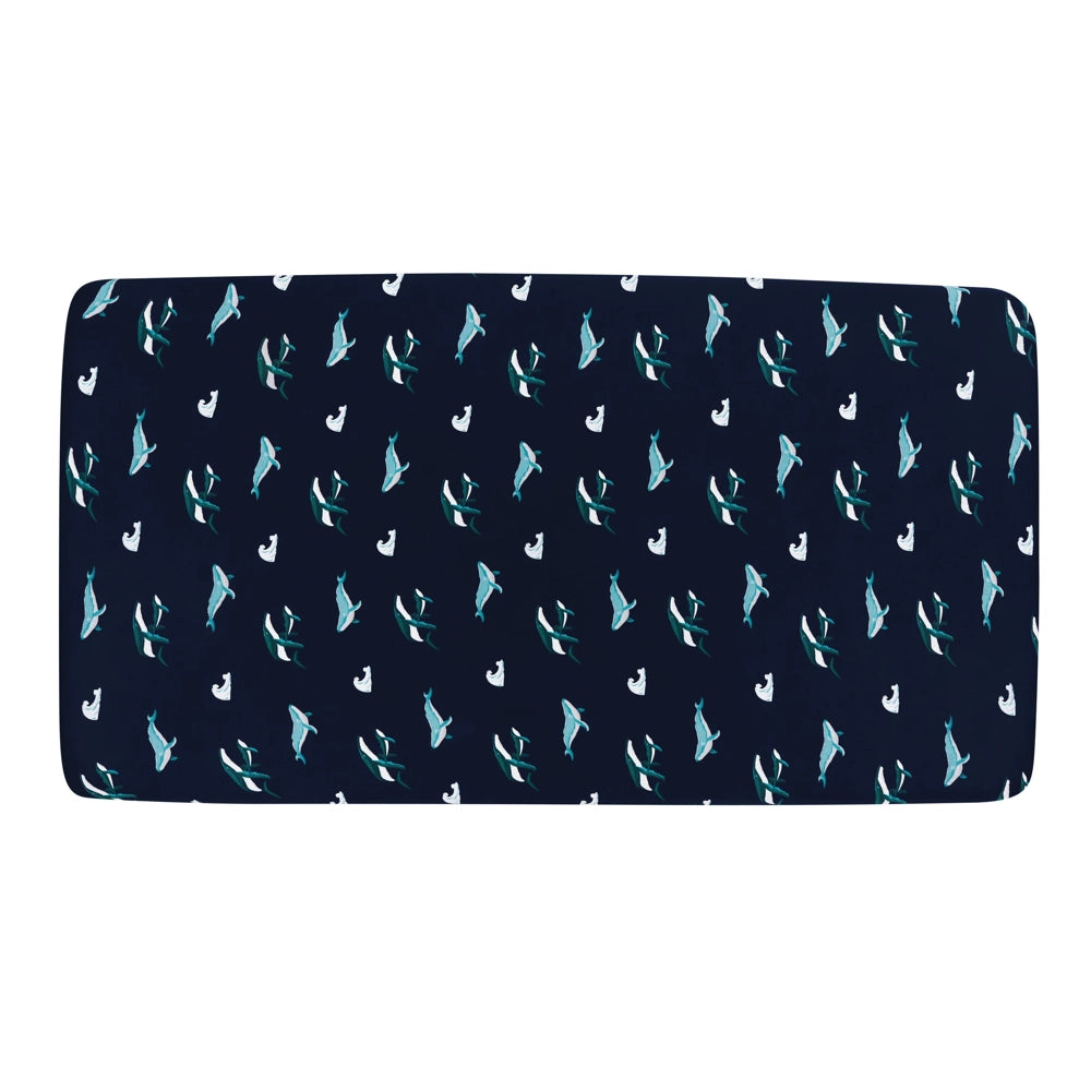 Kyte Baby Mini Crib Sheet - Soft Organic Cotton Fitted Crib Sheet for Baby Bassinet | Humpback Whale Design | Perfect for Nursery, Daycare & Travel