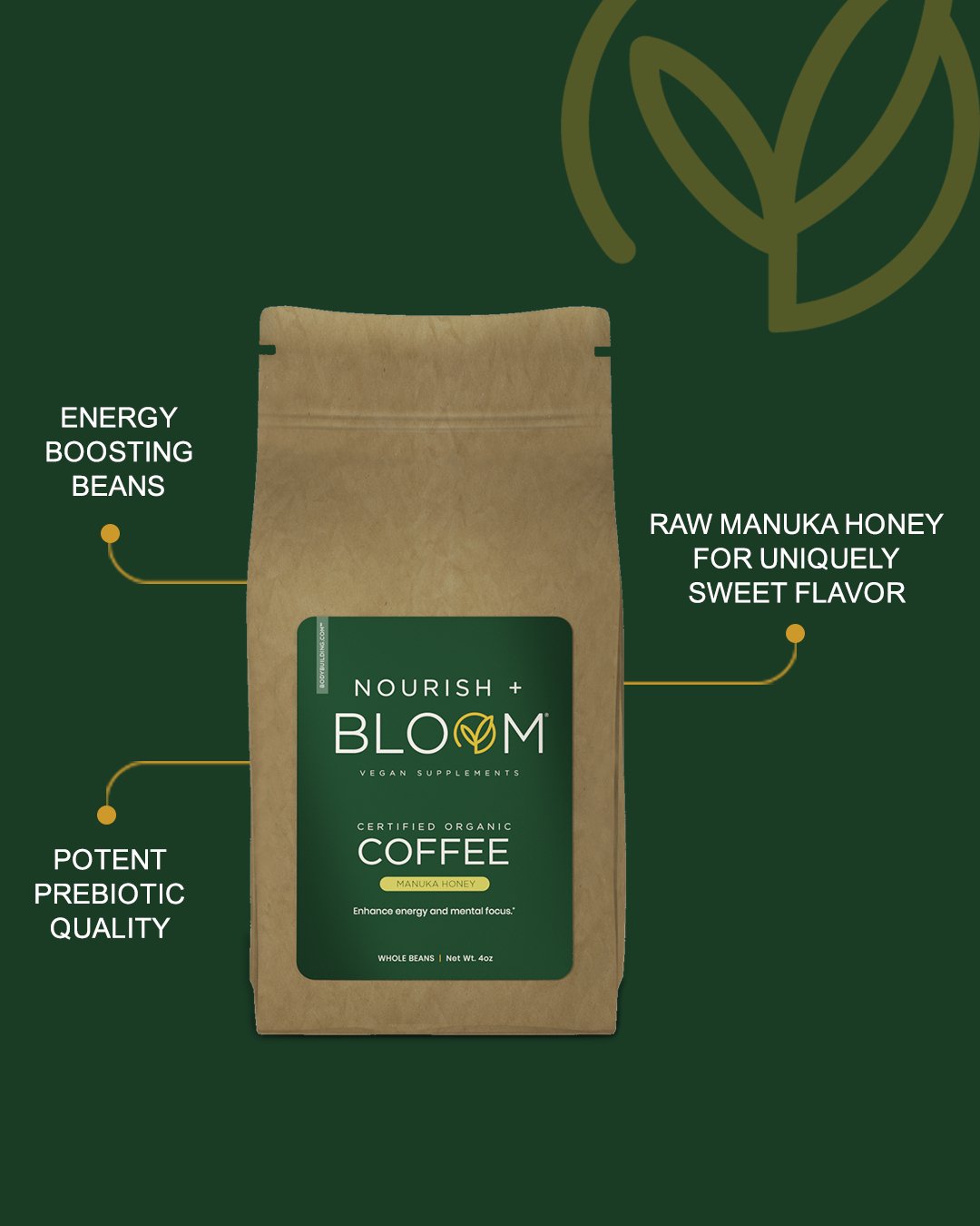 Nourish + Bloom Premium Manuka Honey with Coffee - 100% Pure, Raw & Organic - Immune Support & Energy Boost - Perfect for Tea, Smoothies & Baking
