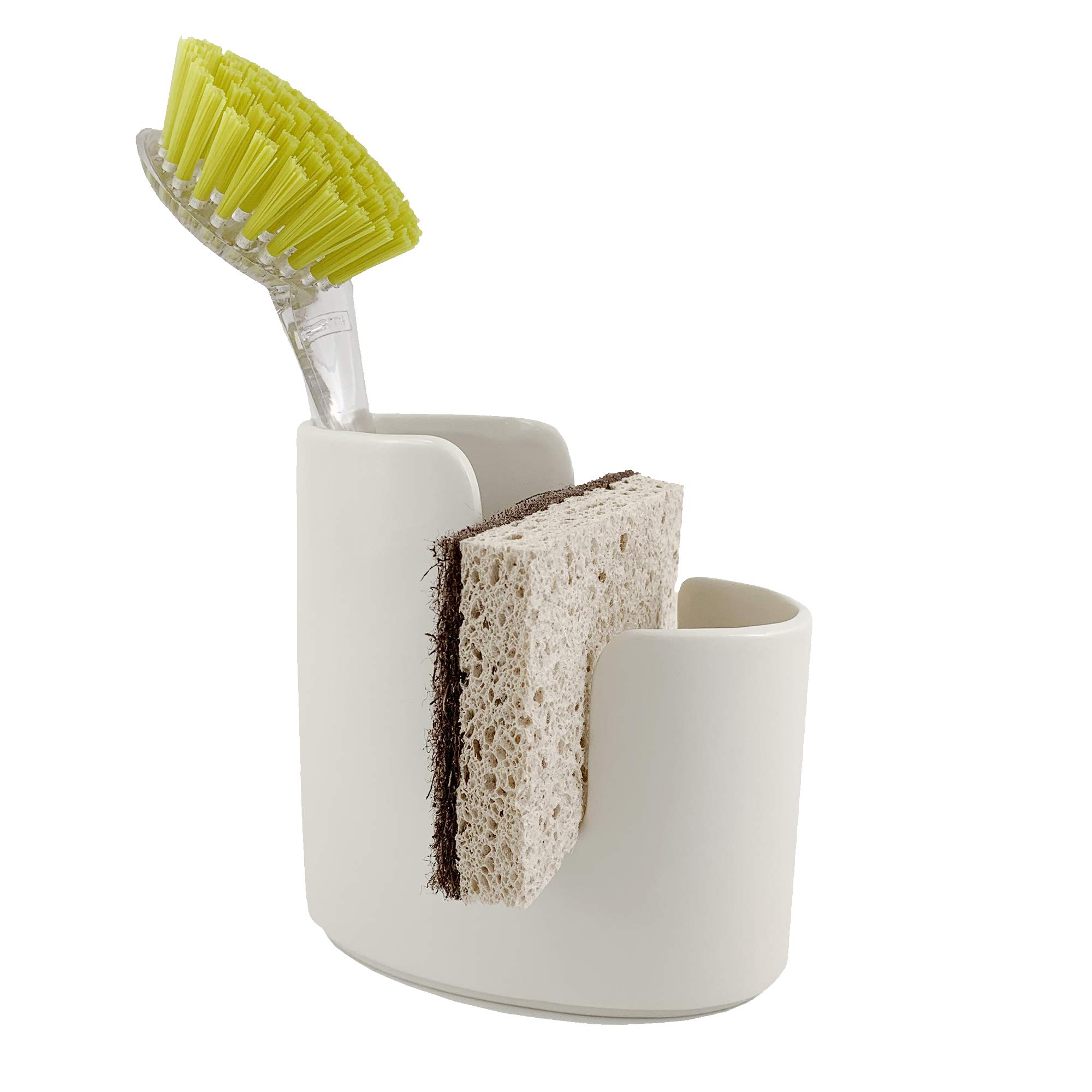 Modern White Ceramic Kitchen Sink Caddy - Sponge & Scrub Brush Holder for Farmhouse Style