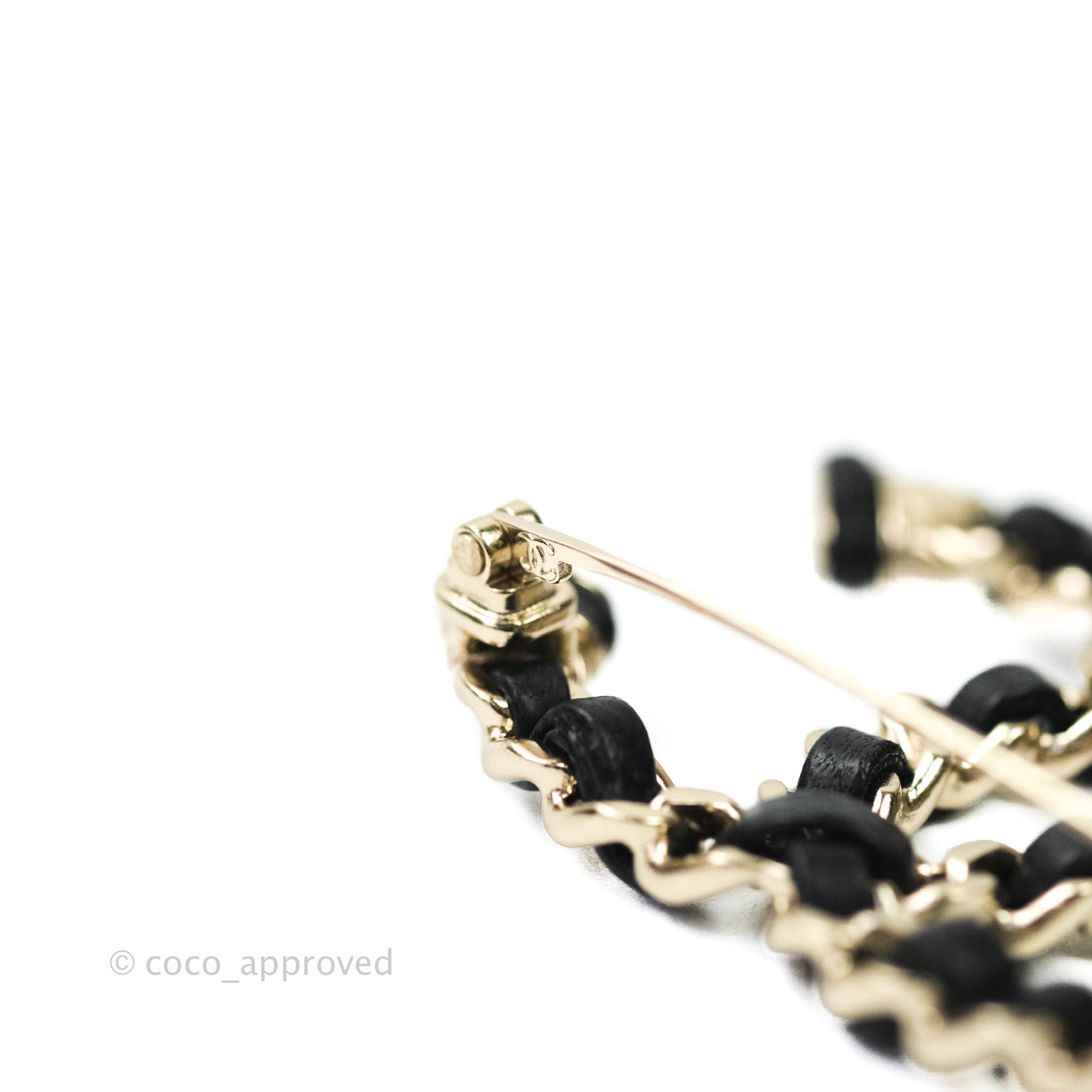 Chanel CC Black Lambskin Brooch in Gold Tone - Elegant Fashion Accessory for Women, Perfect for Dresses, Jackets & Handbags | 21S Collection
