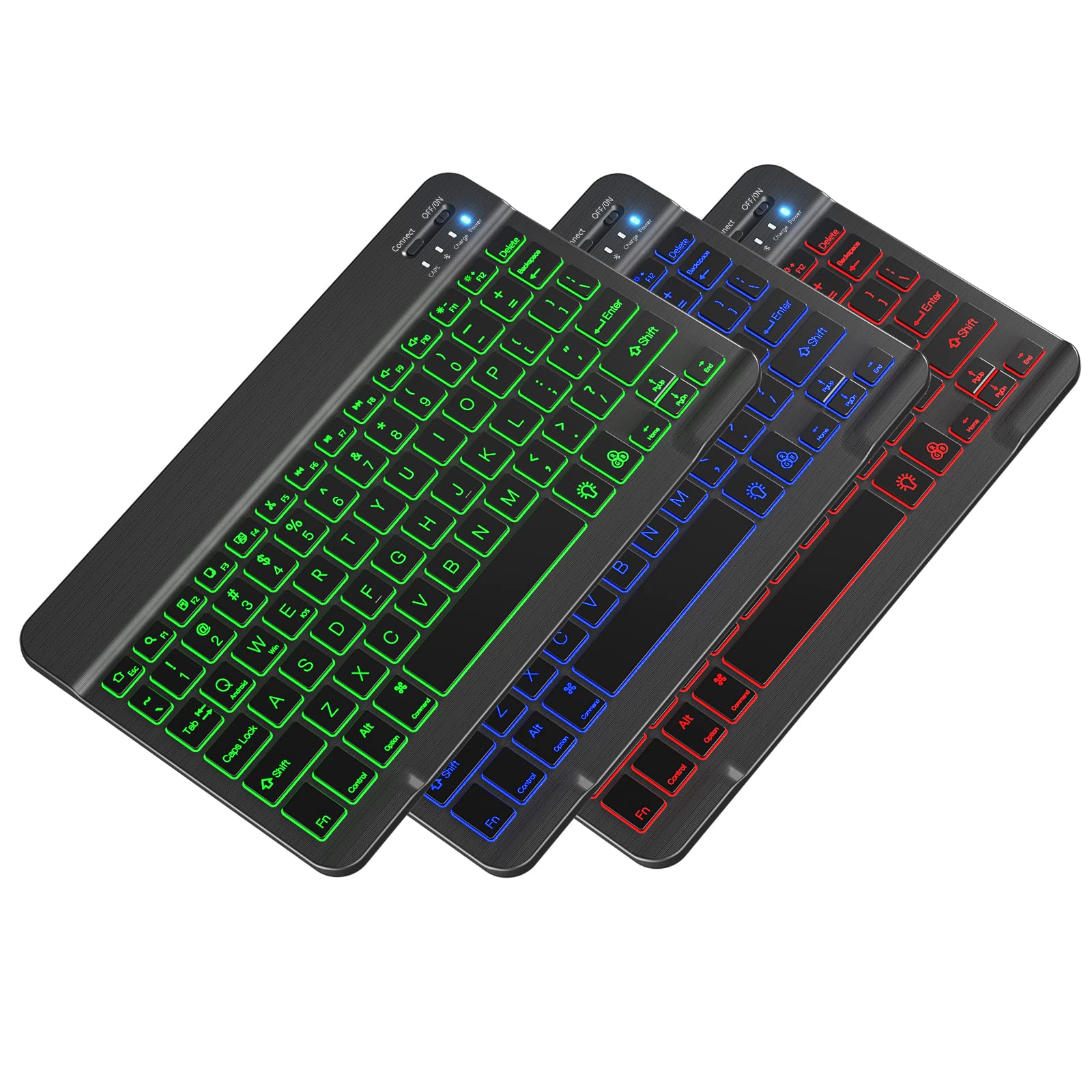 JPHTEK Universal Slim Portable Wireless Bluetooth Keyboard 3.0 - 7-Color Backlit, Built-in Rechargeable Battery, Mini Bluetooth Keyboard for Tablet, PC, Laptop (Black) - Perfect for Home Office, Travel & Remote Work