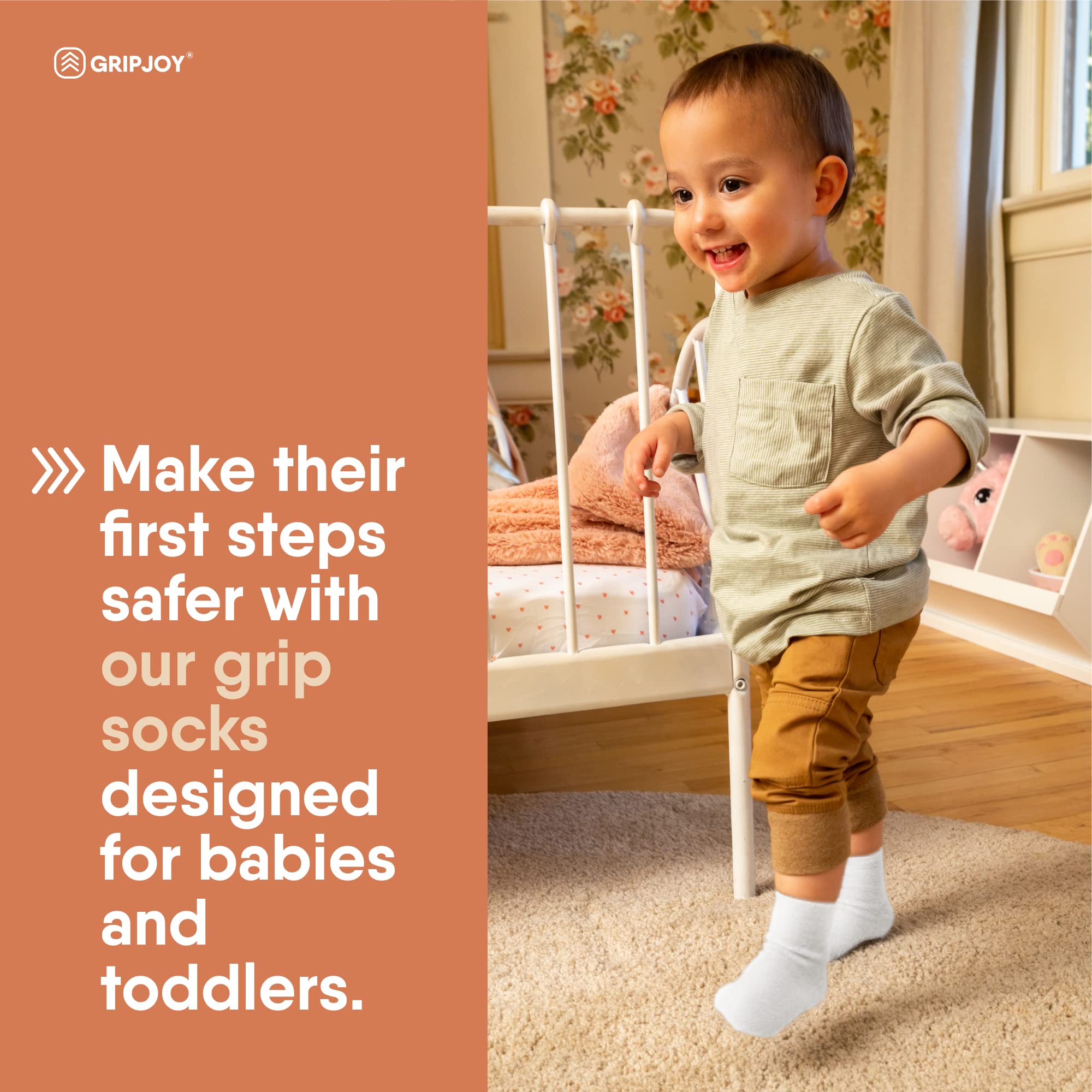 Gripjoy Non-Slip Toddler Socks with Grippers - 4 Pairs of Anti-Skid Baby Socks for Boys & Girls - Perfect for Playtime, Daycare & Learning to Walk