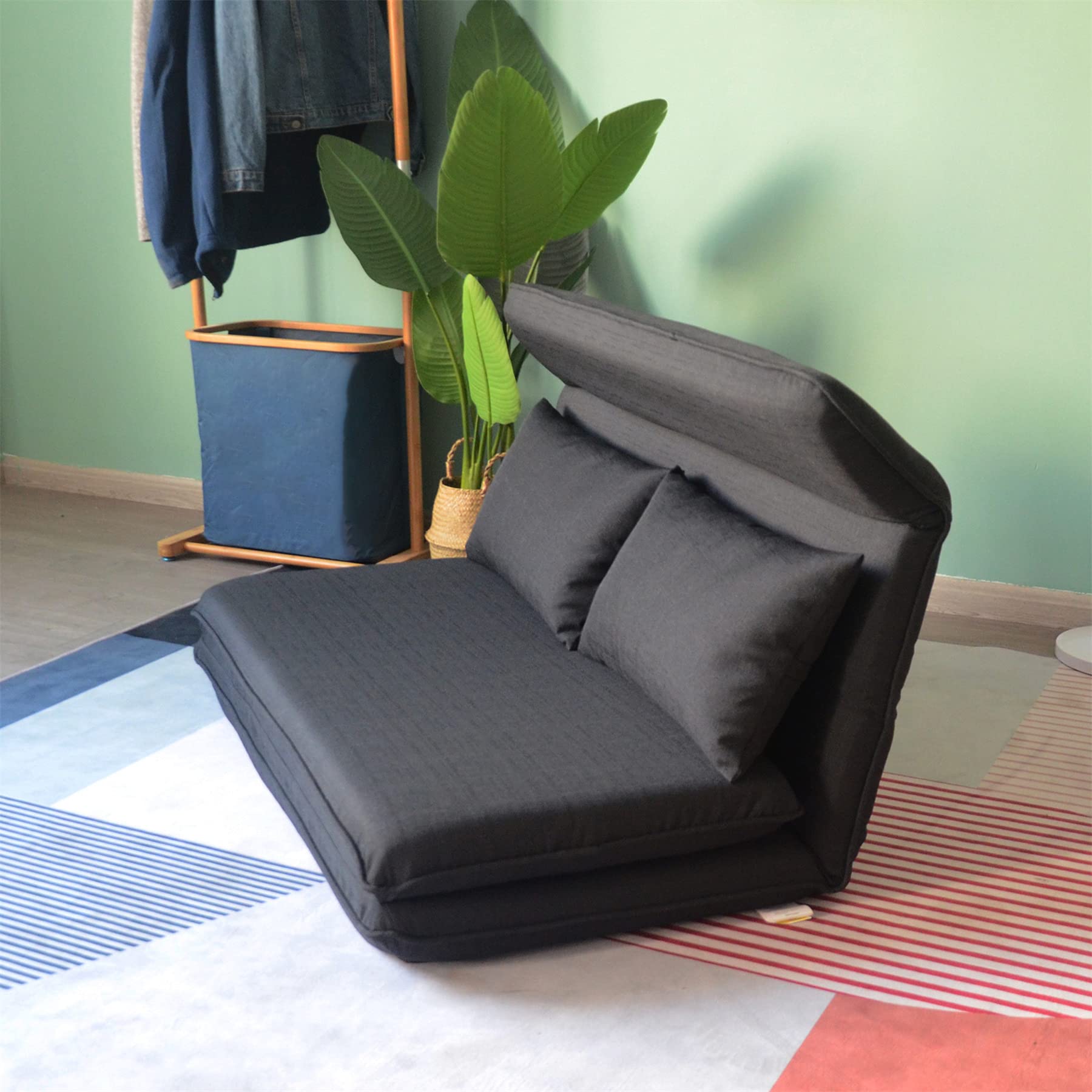 Adjustable Folding Lazy Sofa Bed - Floor Chaise Lounge Chair, Foldable Gaming Sofa Mattress & Futon Couch with 2 Pillows (Black) - Perfect for Living Room, Bedroom, Dorm Room & Game Room Relaxation