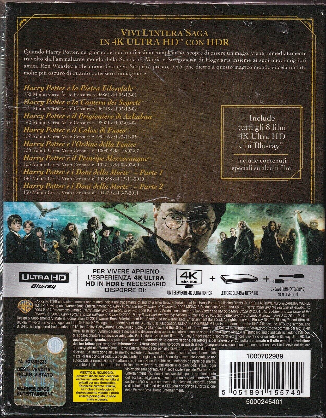 Harry Potter 4K Ultra HD Complete Movie Collection - Region Free Blu-ray Box Set - Perfect for Movie Nights & Gift Giving