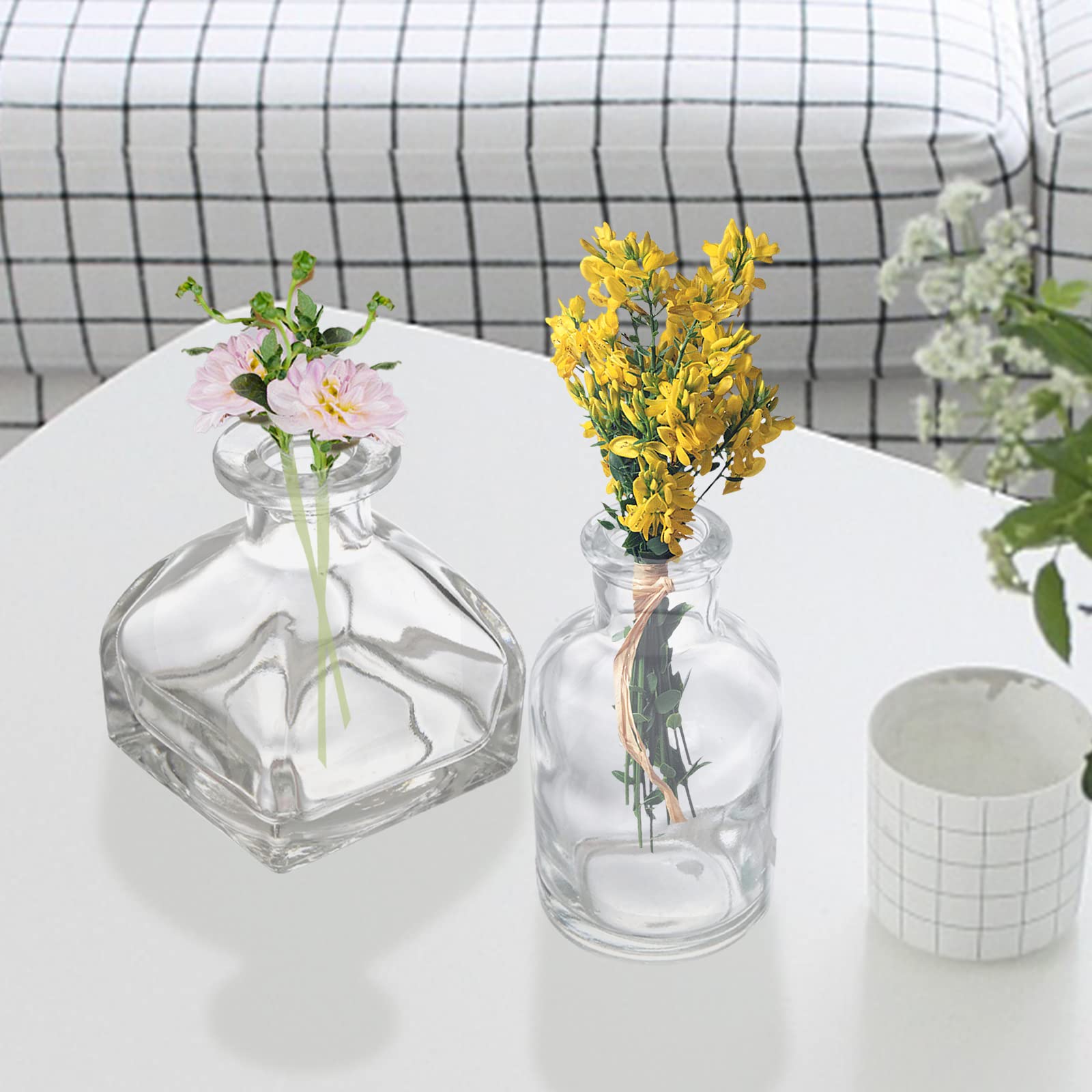 Hedume Set of 10 Small Clear Glass Flower Vases - Mini Bud Vases for Home Decor, Wedding Centerpieces, Rustic Table Decorations | Perfect for Dining Tables, Shelves, and Event Floral Arrangements