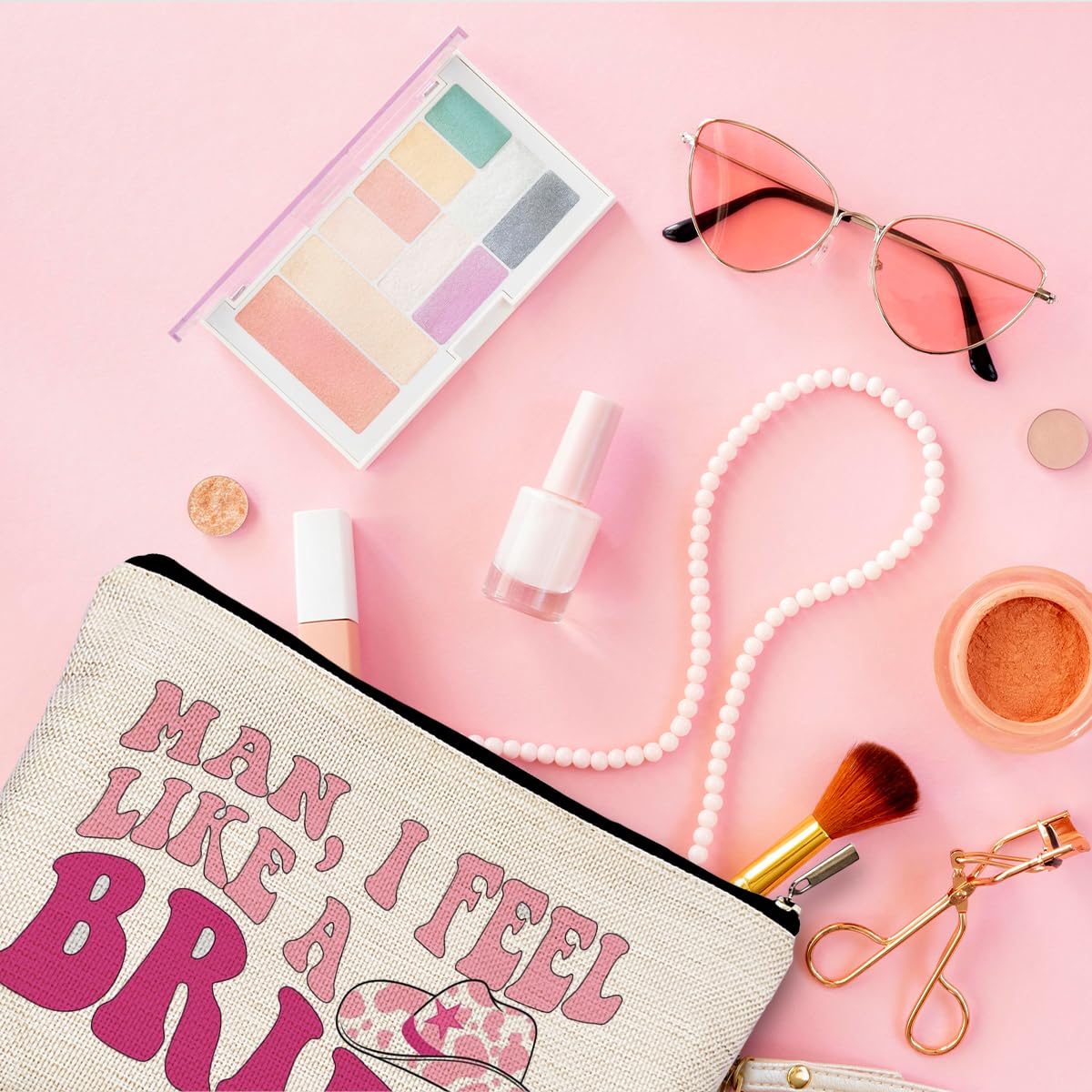 Western Makeup Bag - Hot Pink Preppy Cosmetic Bag for Women | Bachelorette Party, Cowgirl & Bridal Gifts | Perfect for Travel, Purse Organizer & Wedding Essentials